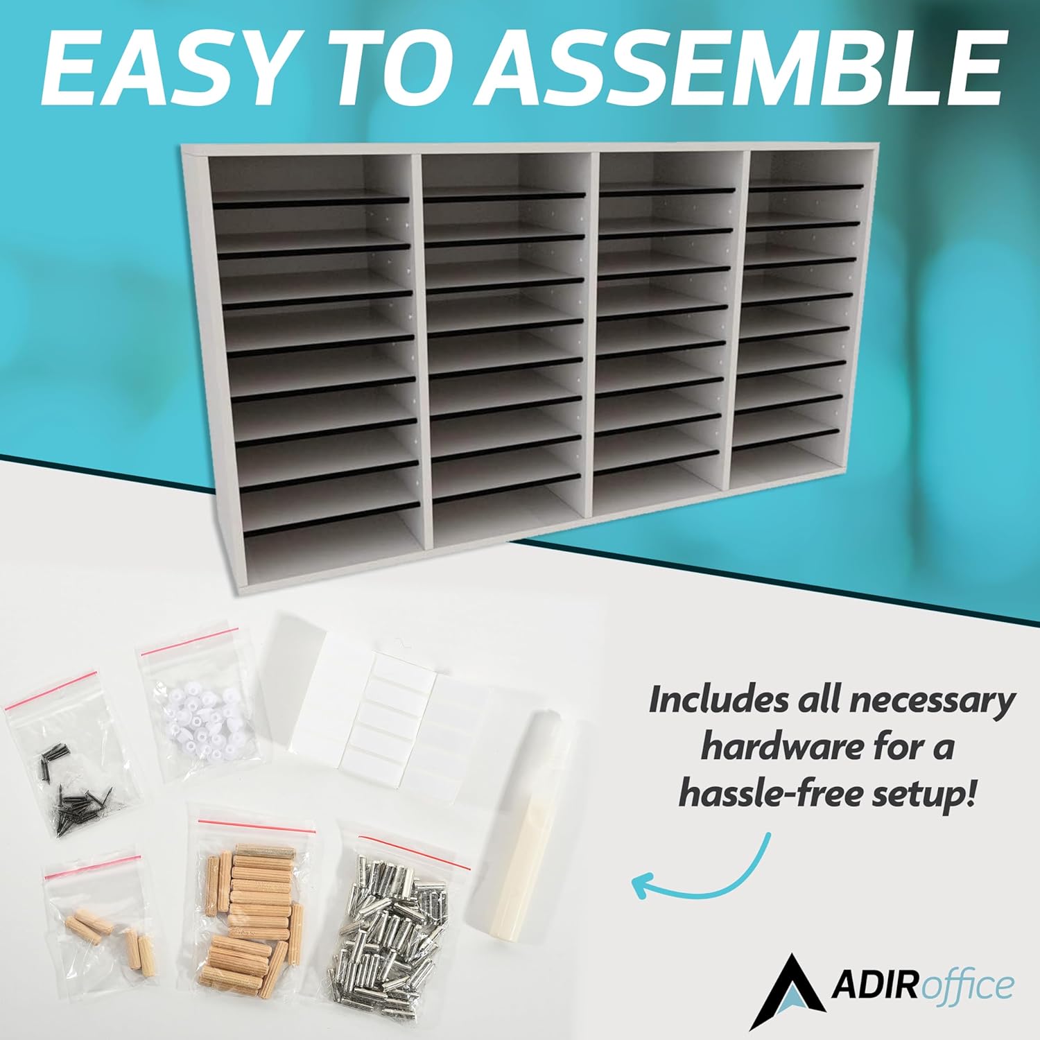 36-Compartment Wood Adjustable Paper Sorter Literature File Organizer, White