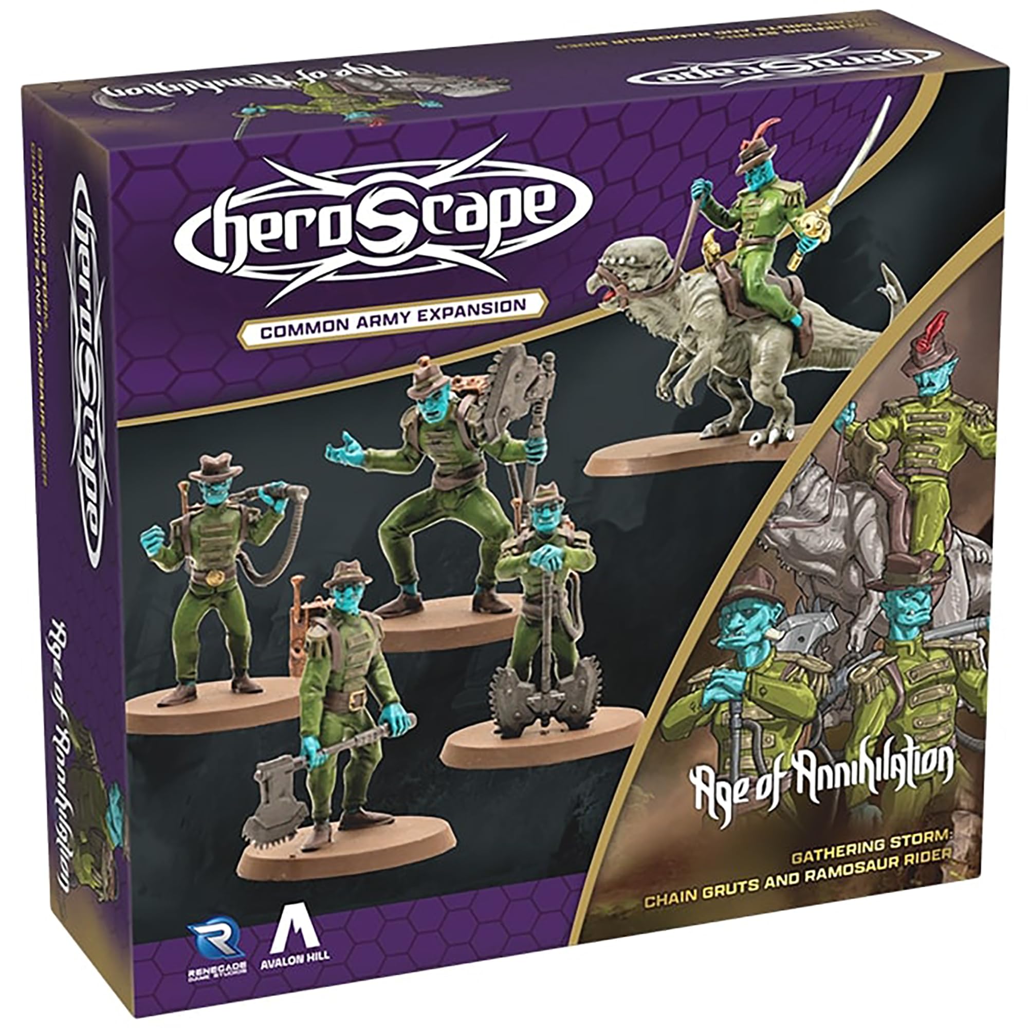 Renegade Games: Heroscape - Chain Gruts & Ramosaur Rider Common Army Expansion - 5 Unpainted Assembled Miniatures, 2 Army Cards, Tabletop Game