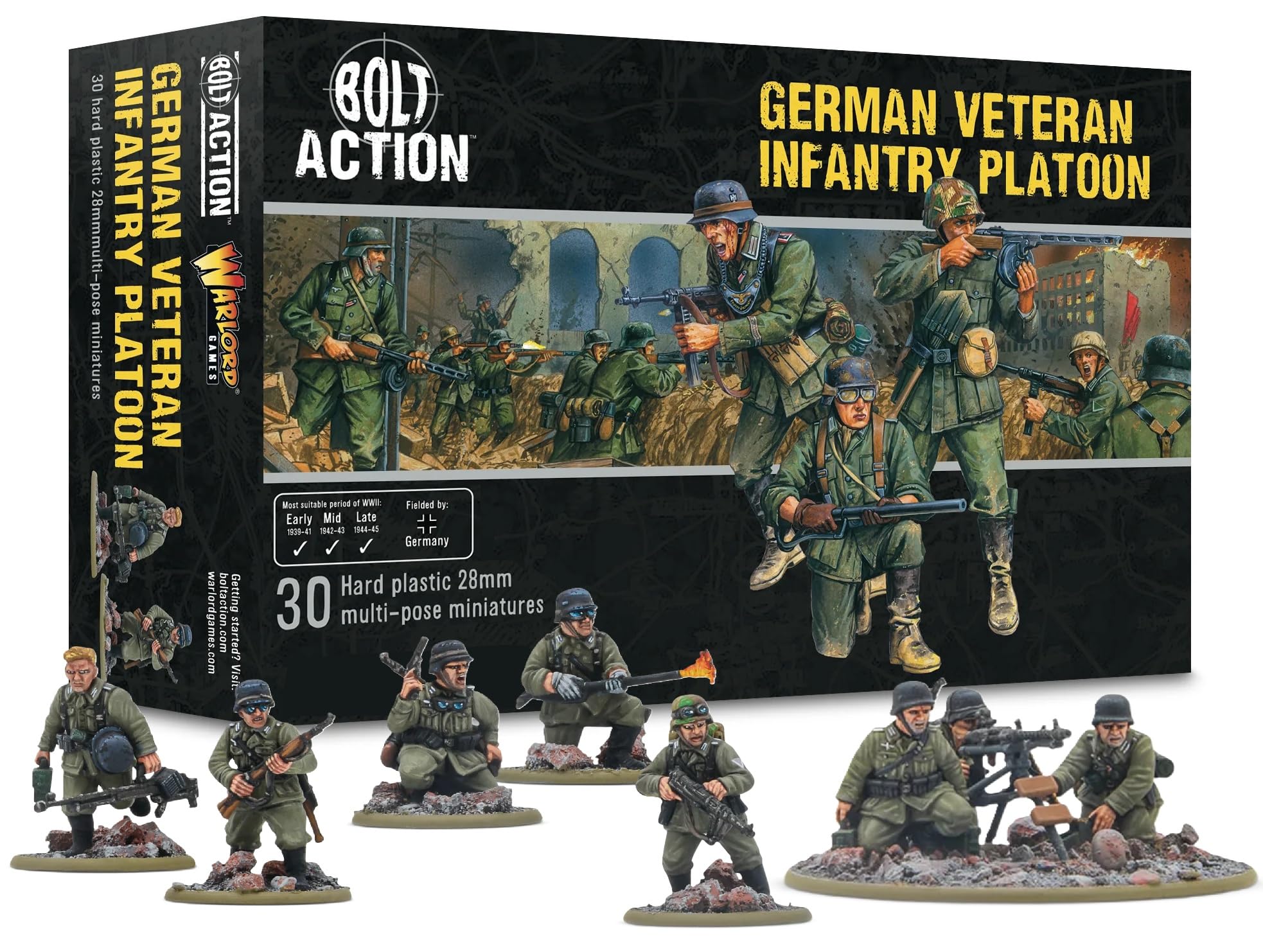 German Army Veterans Infantry Platoon - 28mm Scale Plastic Miniatures for Bolt Action by Warlord Games Highly Detailed World War 2 Miniatures