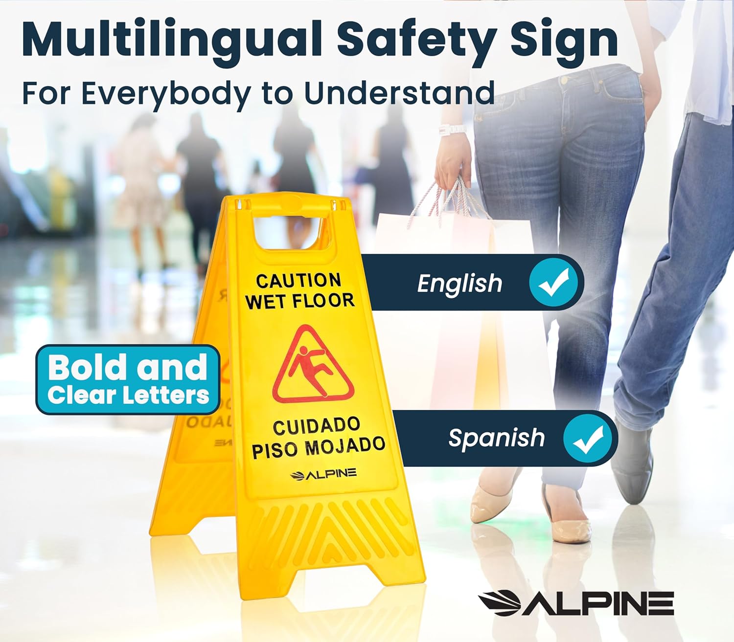 24" Caution Wet Floor Sign (4 pack)
