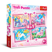 Trefl Brand 4in1 Jigsaw Puzzle, 1 Set of 4 Unicorns and Magic Themed Puzzles, 70 Pieces Each, Cardboard, 4+ Years Old