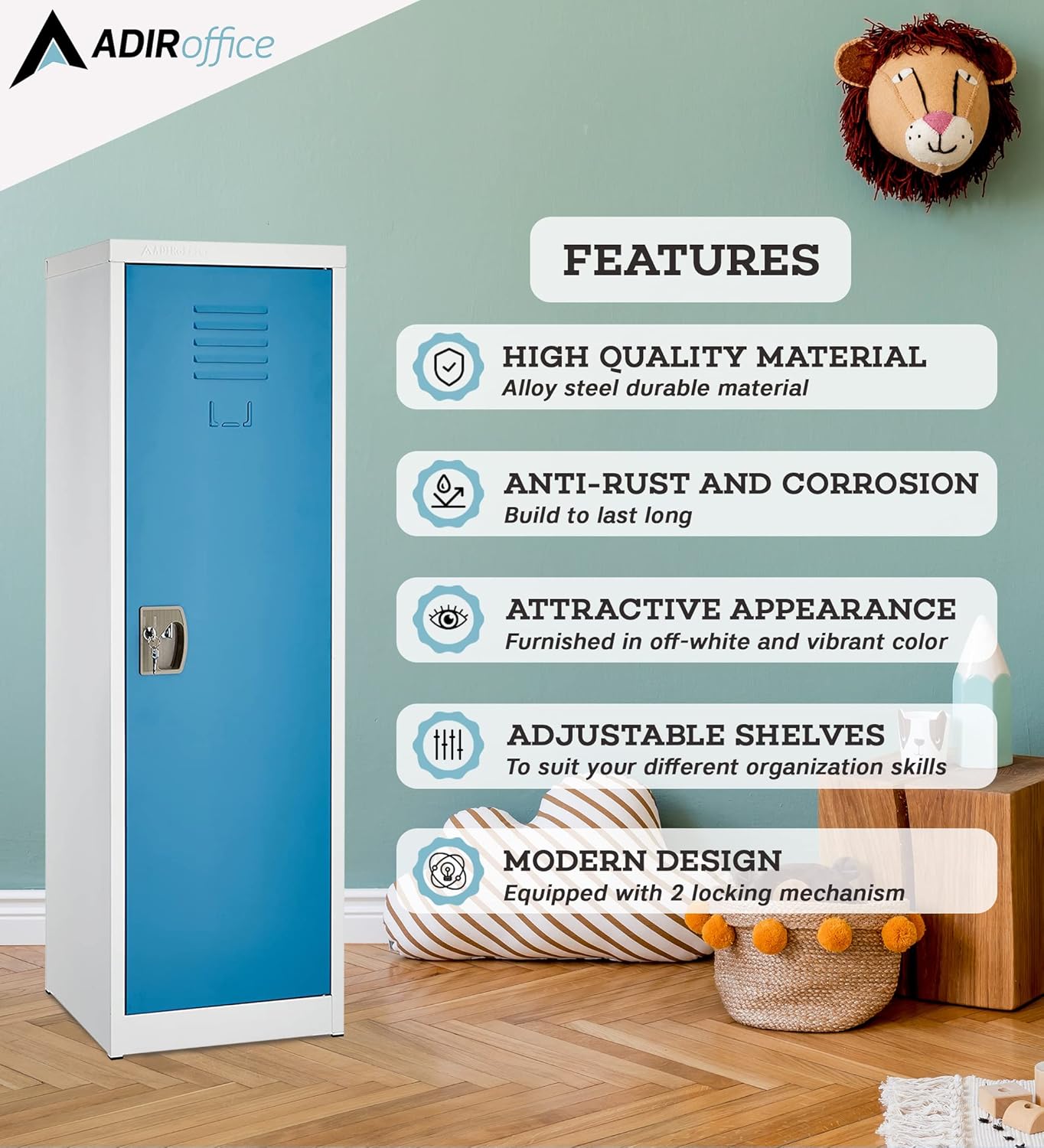 AdirOffice 48 in. H x 15 in. W Steel Single Tier Locker in Blue 2 Pack