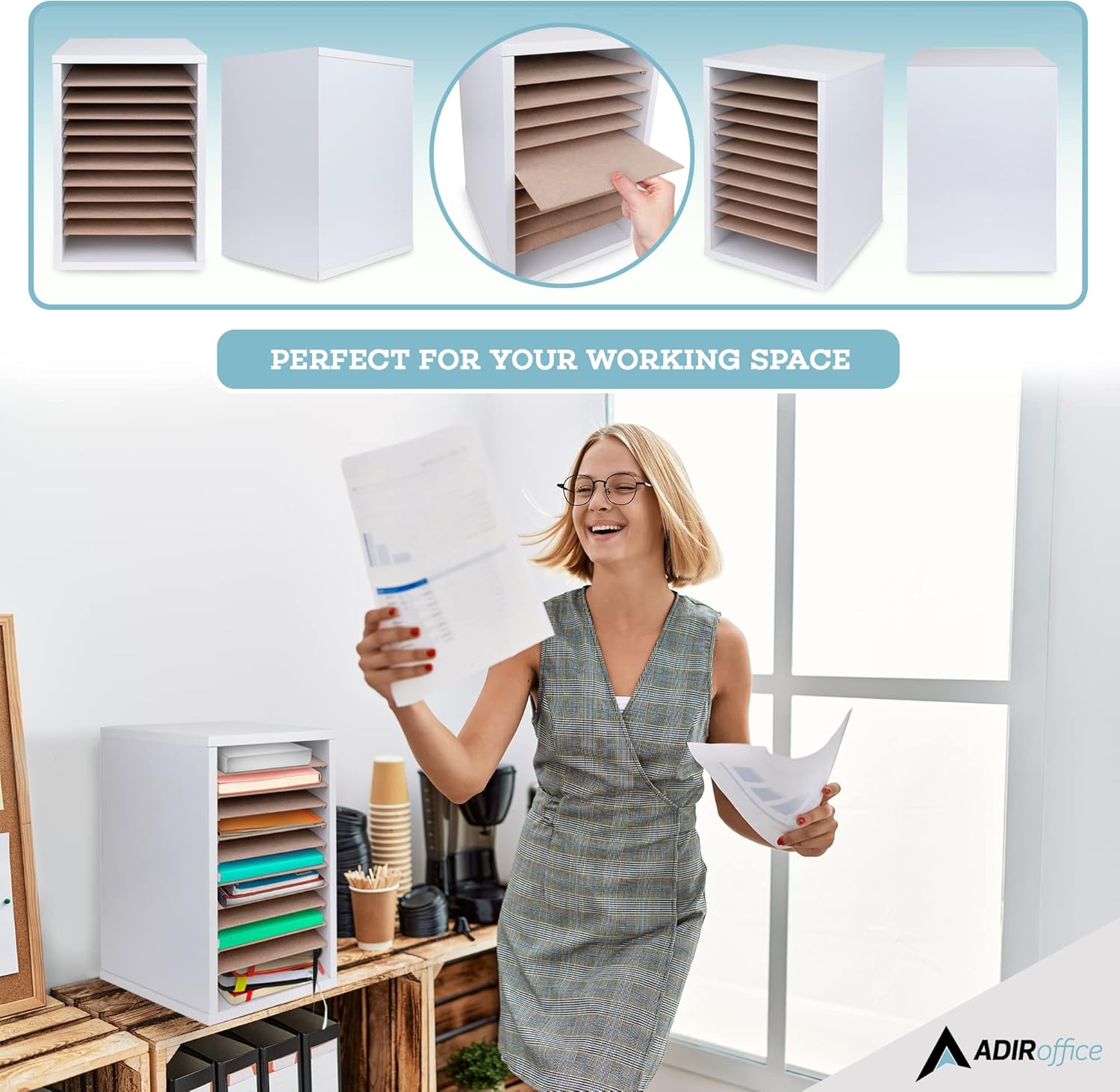 Wood 11 Compartment Vertical Paper Sorter Literature File Organizer, White 2 Pack