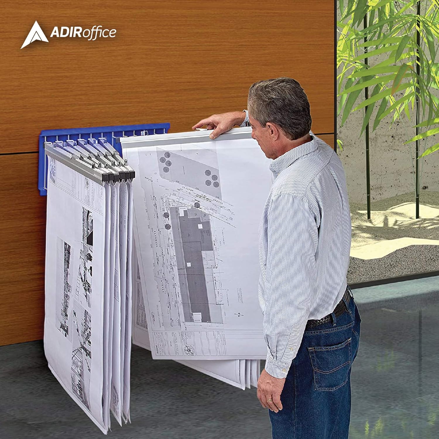 Large File Pivot Wall Rack for Blueprints, Blue
