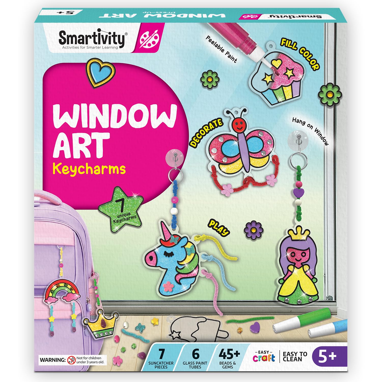 SmartCraft WINDOW ART Keycharms for Girls 5 to 10 years, Glass Painting | Create Princess, Unicorn, Rainbow, Butterfly & Many More | Birthday Gift for 5, 6, 7, 8, 9, 10| Sun Catcher Craft Activity Kit