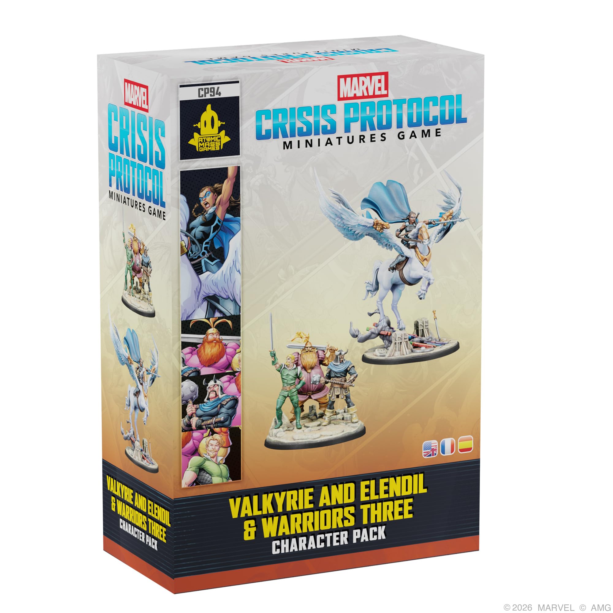 Asmodee Marvel: Crisis Protocol Valkyrie on Elendil & Warriors Three Character Pack -Mounted Valkyrie & Fandral, Hogun, Volstagg, Tabletop Superhero Game, Ages 14+, 2 Players, 90 Minute Playtime