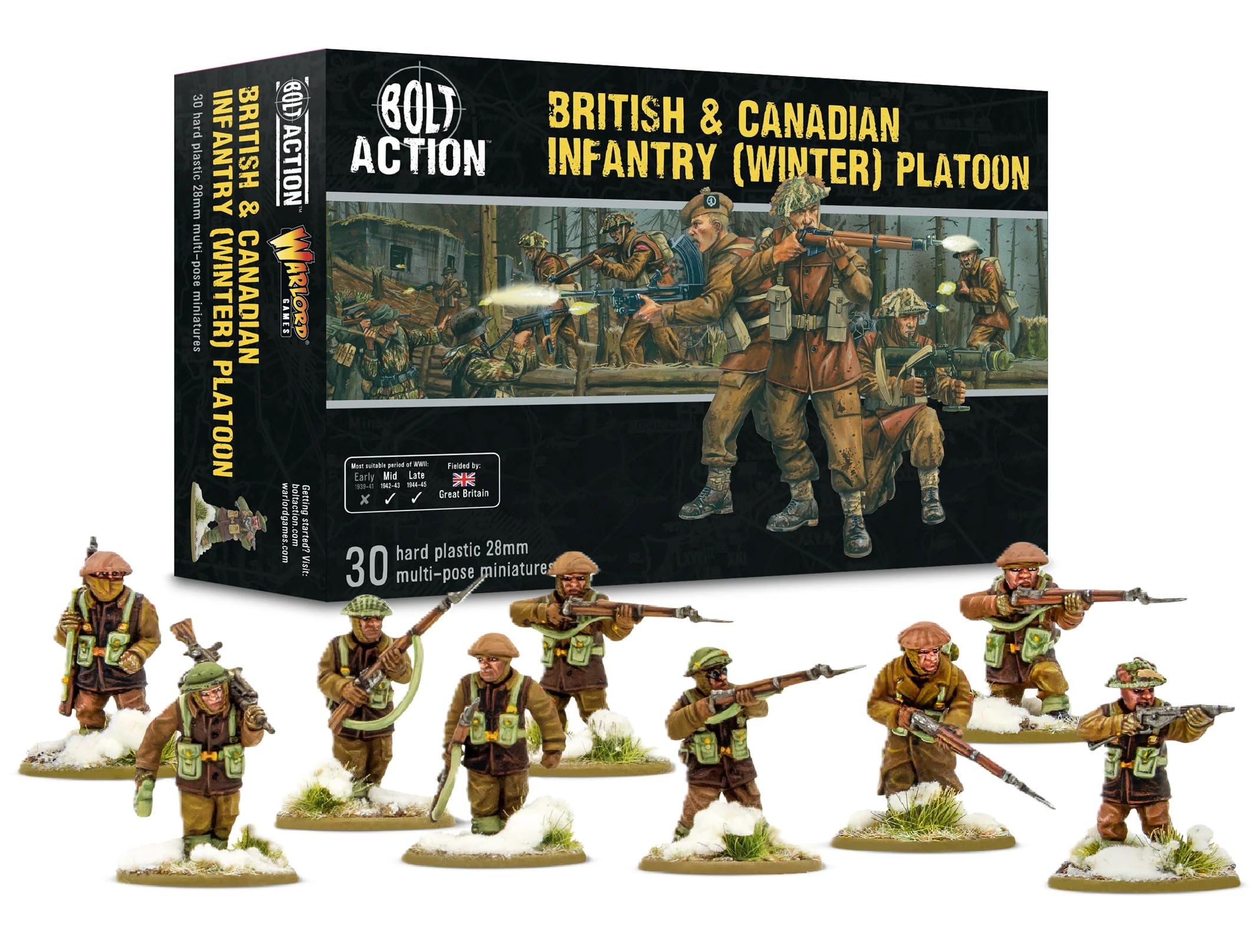 Warlord Games British & Canadian Infantry (Winter) Platoon - 28mm Scale Plastic Miniatures for Bolt Action Highly Detailed World War 2 Miniatures
