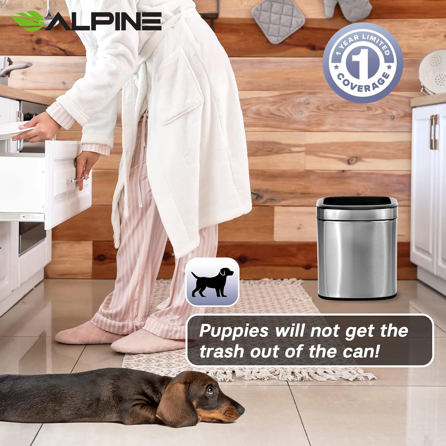 Alpine Industries 2.6 Gal. Stainless Steel Rectangular Liner Open Top Trash Can 2 Pack