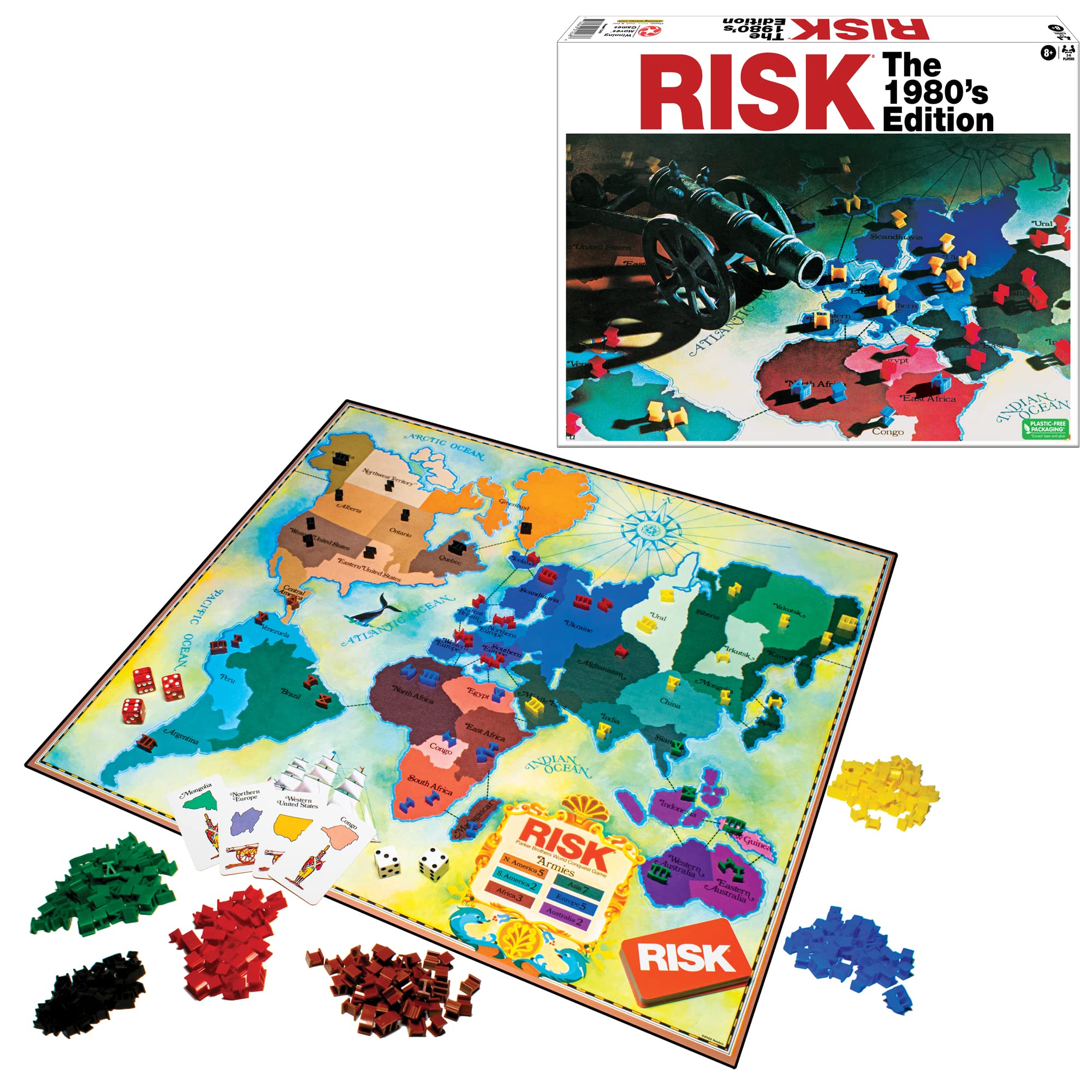 Risk The 1980's Edition with Original 1980's Artwork and Components by Winning Moves Games USA, Strategy Board Game of World Domination for 2 to 6 Players, Ages 8+