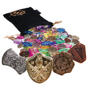 ENHANCE Tabletop Treasure Token Set - 40 Metal MTG Tokens (x10 Each Design) with Acrylic Assorted Gems (40+) and Drawstring Pouch, Counters for RPG Games - MTG Counters, DND Coins for Tabletop Games