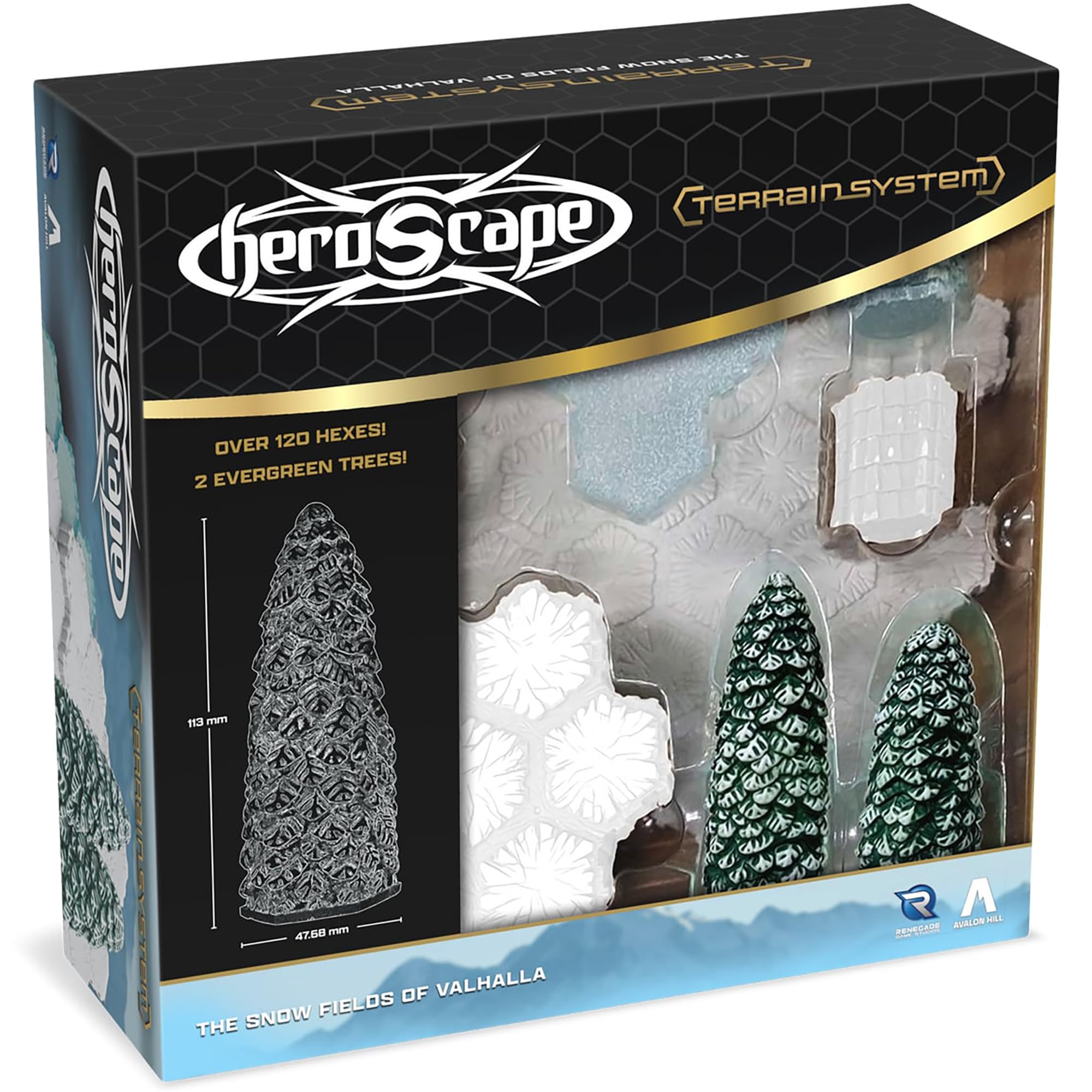 Renegade Games: Heroscape: The Snow Fields of Valhalla Terrain Expansion - 36 Hex-Tiles, 2 Tree Miniatures, Build Snow-Ice- Forest Environments Expansion Content, Core Game Needed to Play