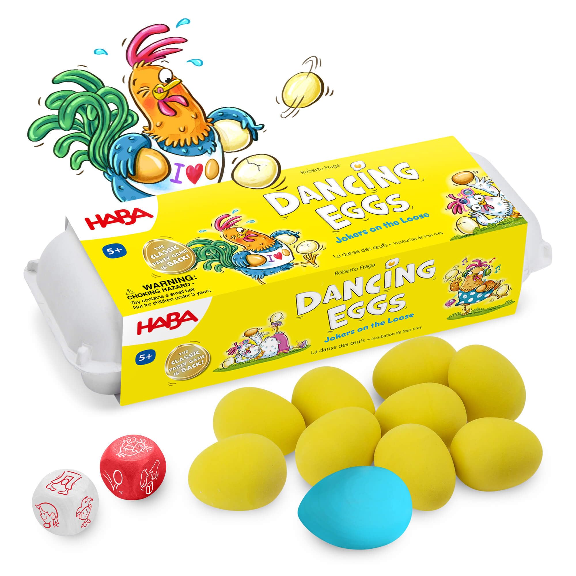 HABA Dancing Eggs – Active Kids Game for Ages 5+, Award-Winning Fast-Paced Easter Games for Kids and Family with Bouncing Rubber Easter Eggs and Dice