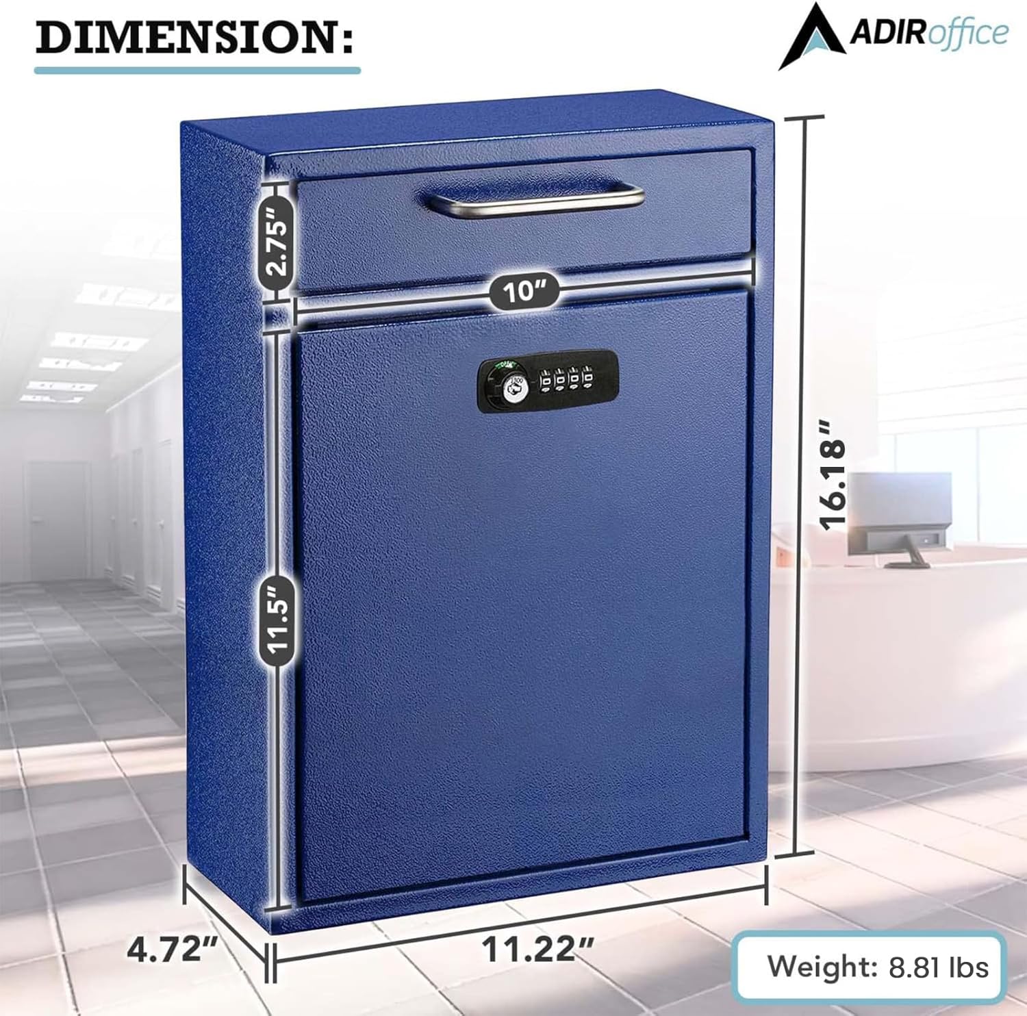 Large Wall Mountable Mailbox with Key and Combination lock