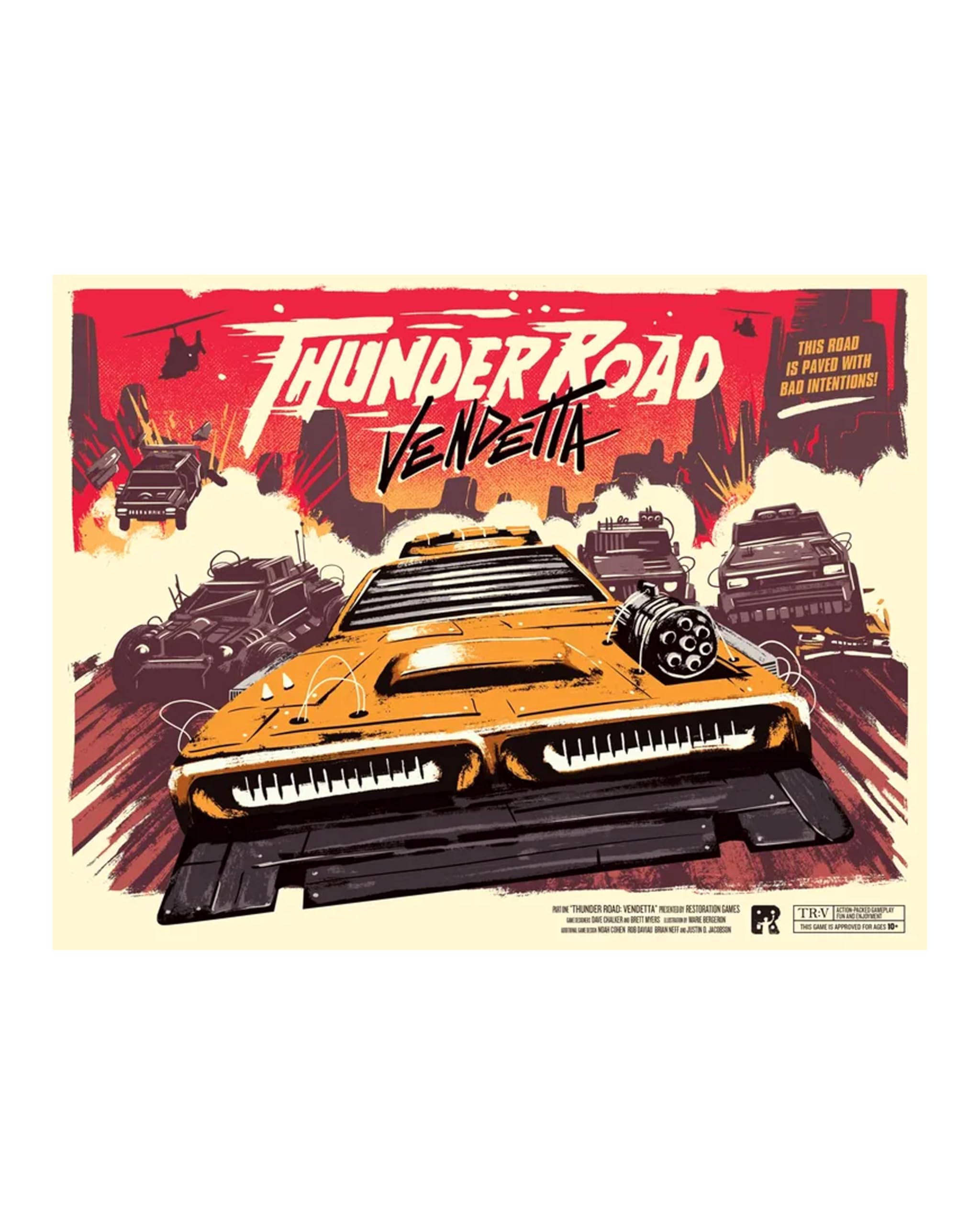 Restoration Games Thunder Road Vendetta - Racing and Strategy Board Game for Adults - Post-Apocalyptic Demolition Derby Racing Game - 2-4 Players - 30-75 Min Playtime - Ages 10+
