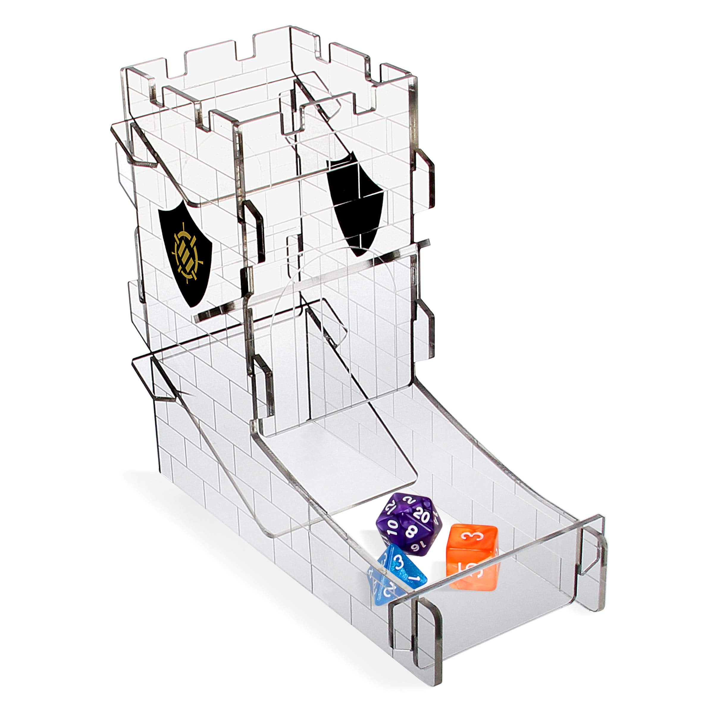 ENHANCE Dice Tower and Tray for Tabletop RPG Games - Portable Roller with Castle Tower Design, Roll Up to 14 Standard Dice at Once - Etched Castle Rolling Tray Great for Game Nights