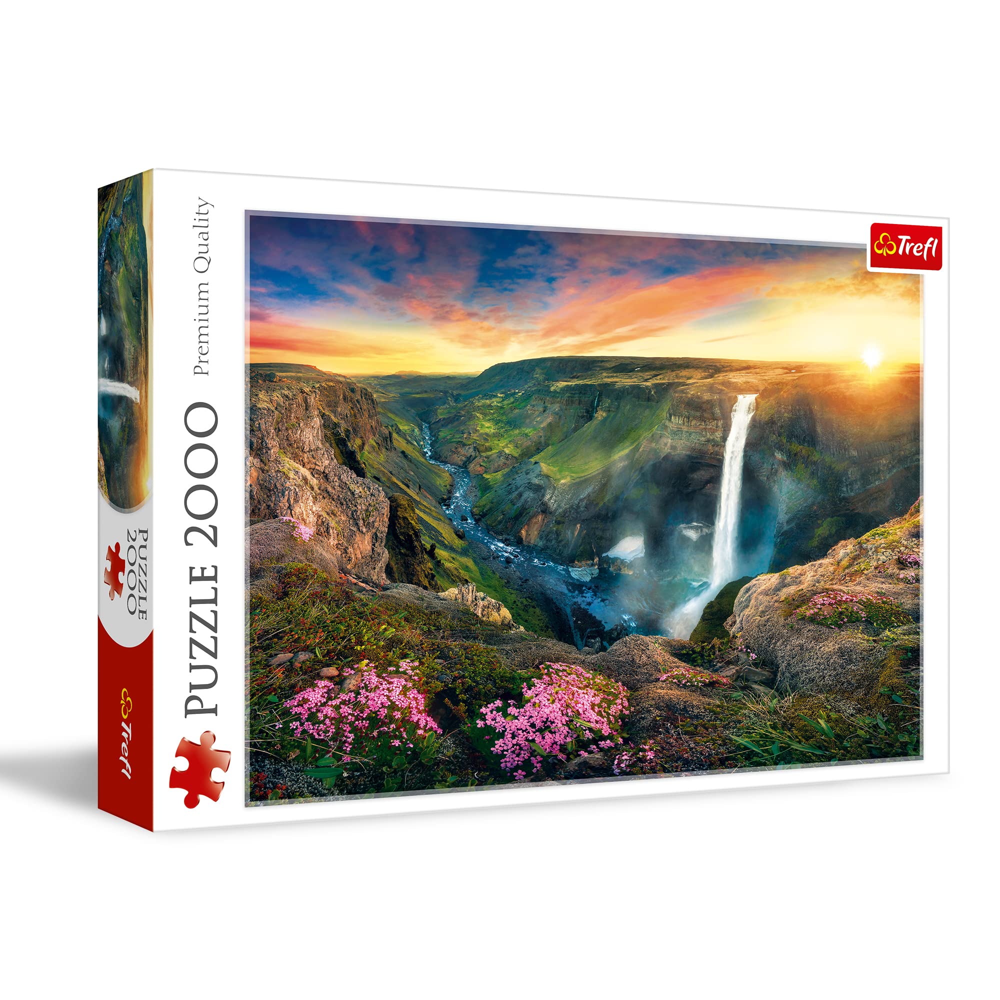 Trefl Háifoss Waterfall, Iceland 2000 Piece Jigsaw Puzzle Red 38"x27" Print, DIY Puzzle, Creative Fun, Classic Puzzle for Adults and Children from 14 Years Old
