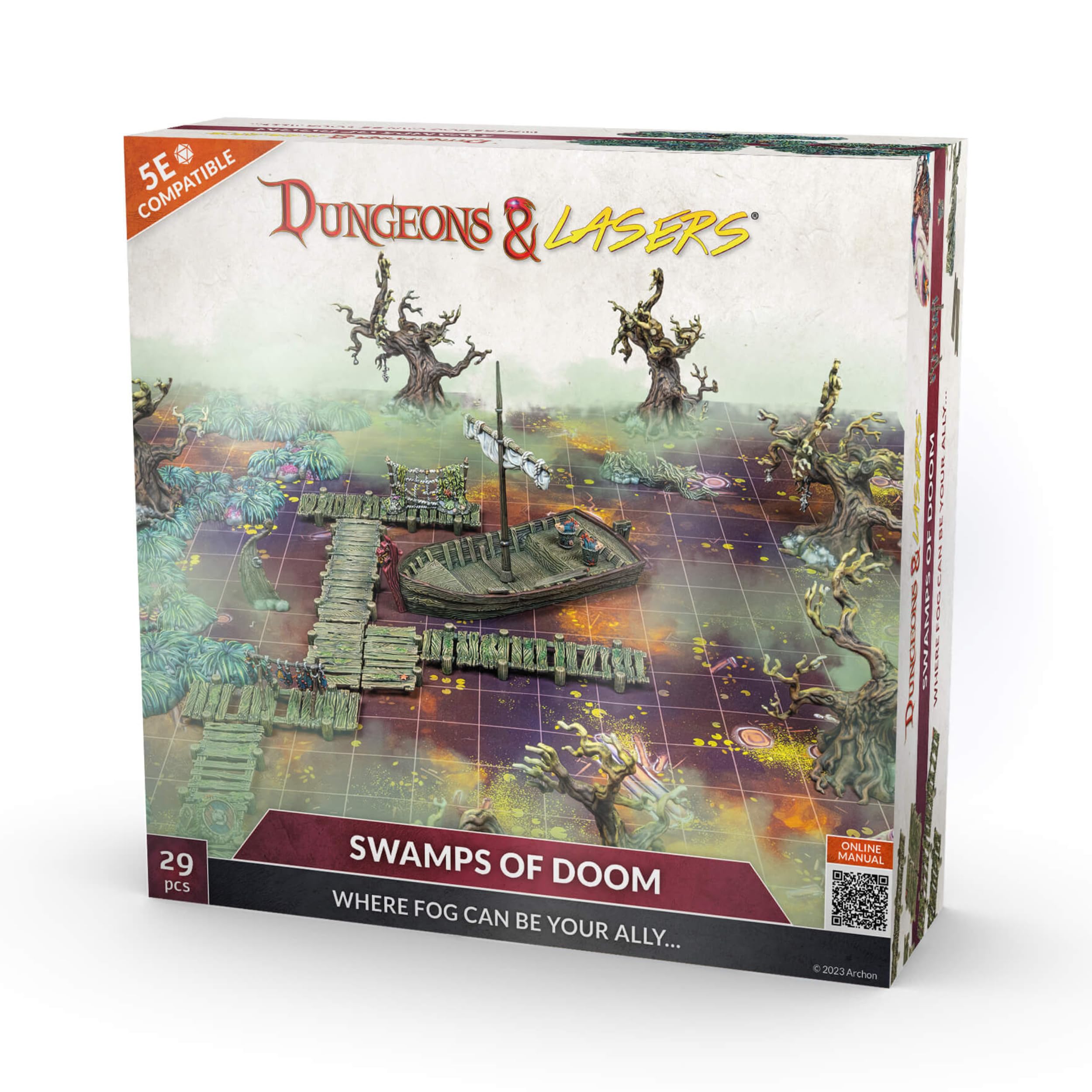 Dungeons & Lasers: Swamps of Doom 29 Piece d&d Starter Set Includes Game Mat, Miniature Terrain Elements for 5E Compatible Tabletop Games and DND – Unpainted, Unassembled - Ages 14 Years and up