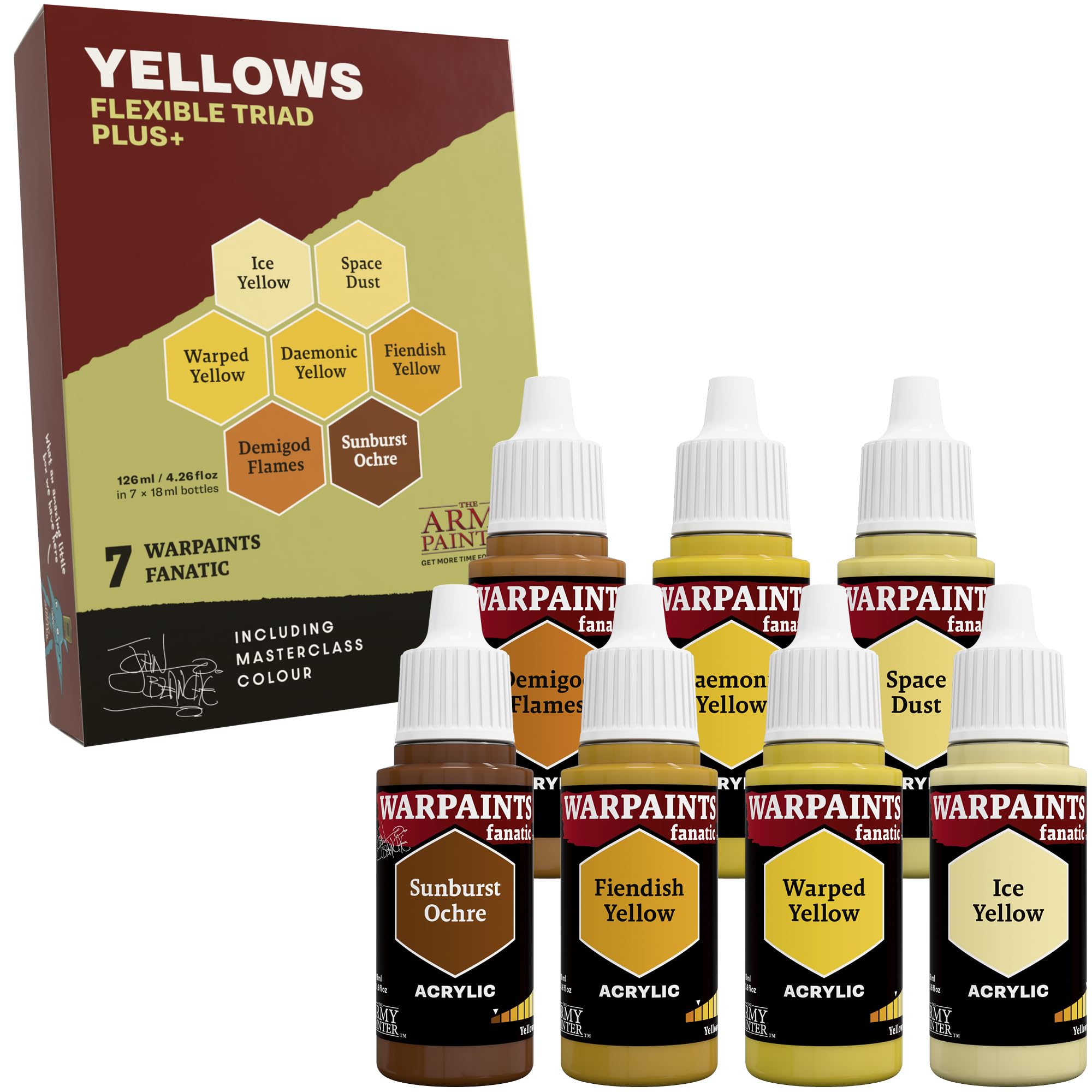 The Army Painter, Warpaints Flexible Triad PLUS+: Yellows, 7 x 18 ml acrylic paints - Miniature quality hobby paint for Dungeons and Dragons & Warhammer Miniatures