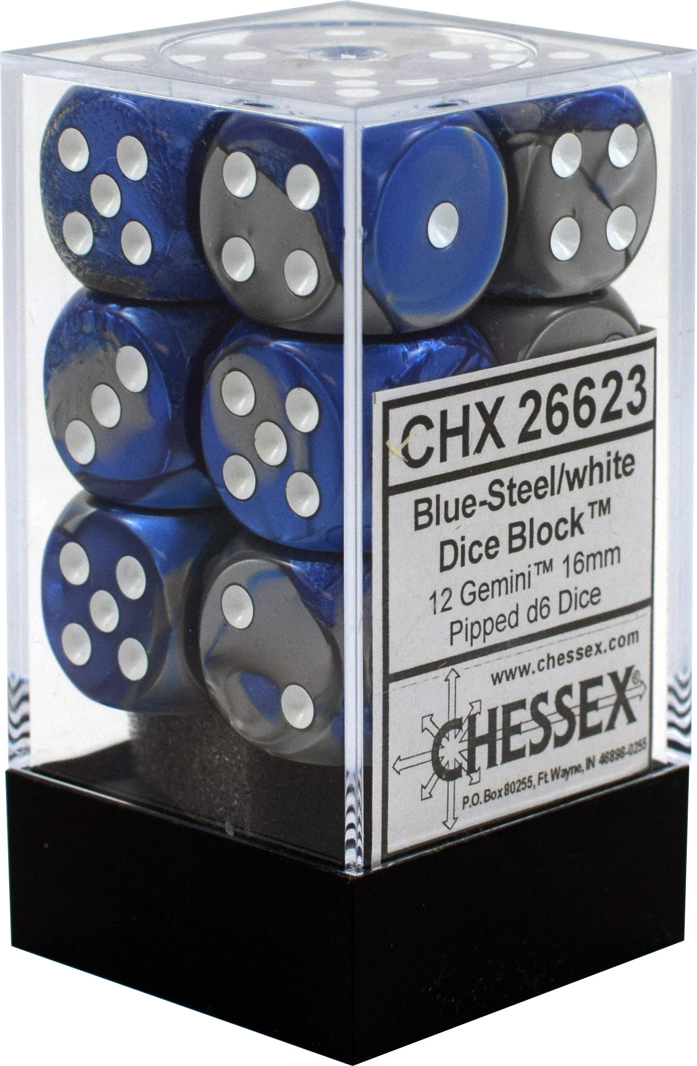 Chessex DND Dice Set D&D Dice-16mm Gemini Blue, Steel, and White Plastic Polyhedral Dice Set-Dungeons and Dragons Dice Includes 12 Dice – D6,CHX26623