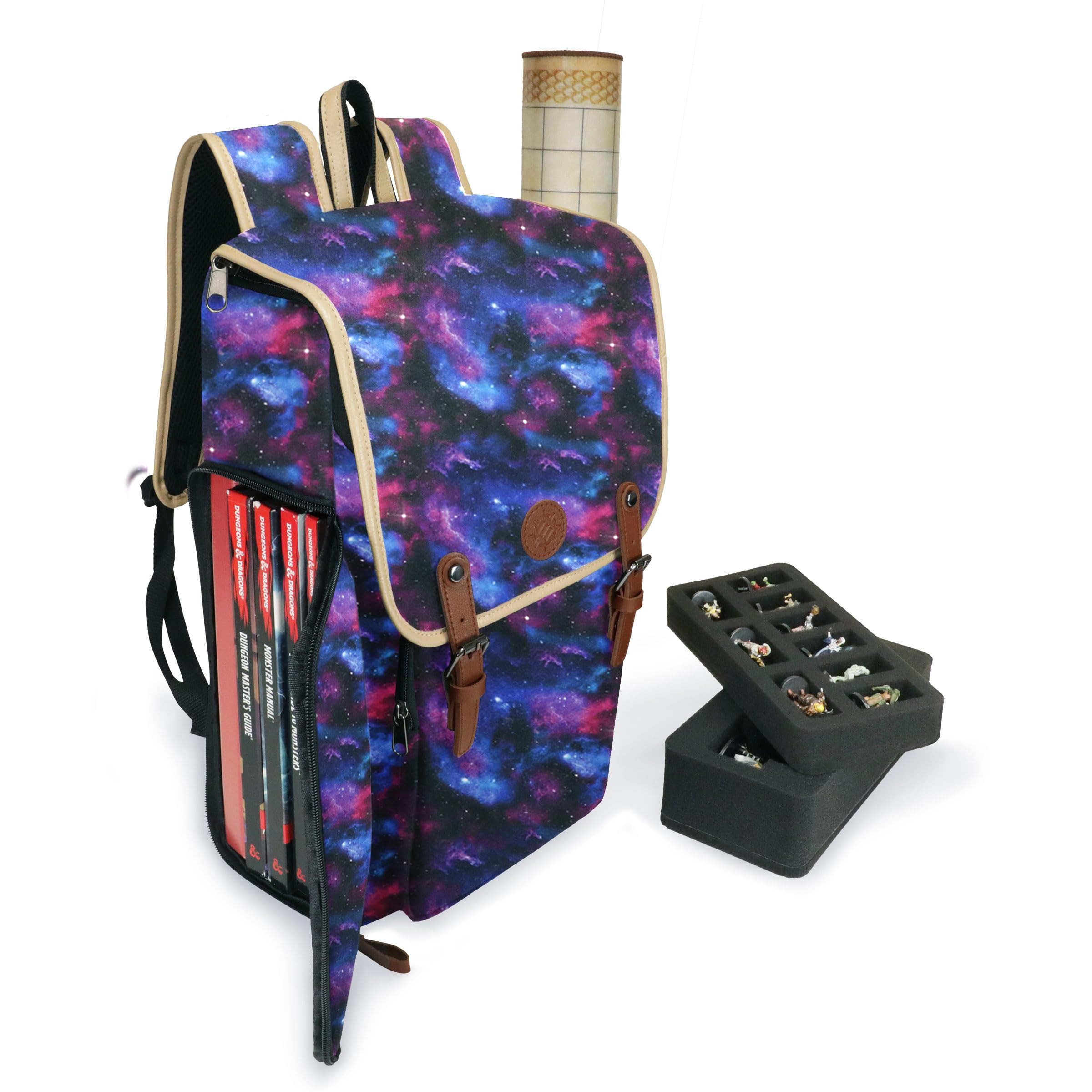 ENHANCE Designer Edition DnD Backpack - Stylish RPG Backpack for Dungeons and Dragons - Travel DnD Bag fits 4 Books and Binder with Miniature Storage, Map Holder, Comfortable Shoulder Straps (Galaxy)