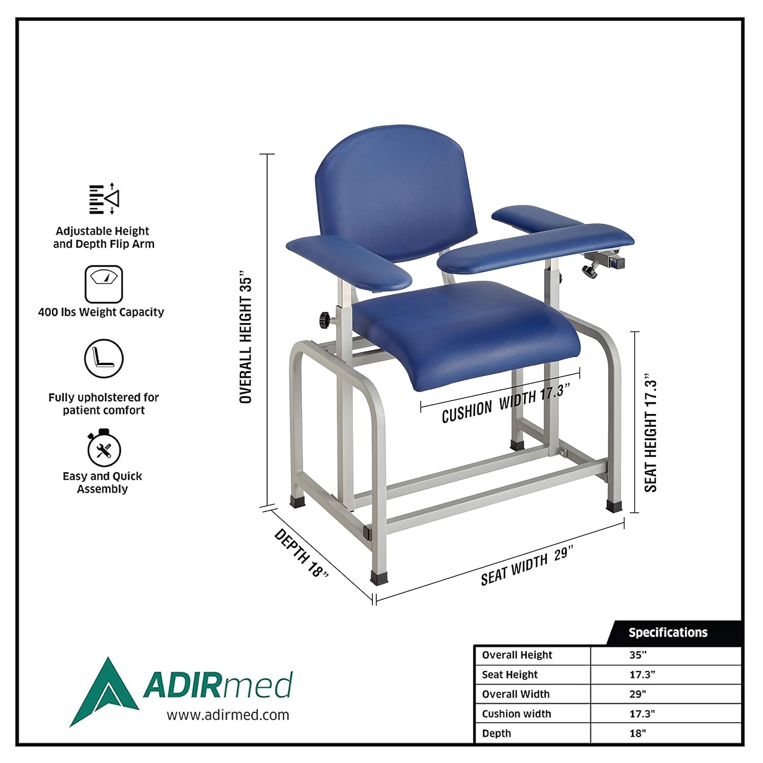 Blue Padded Phlebotomy Blood Drawing Chair