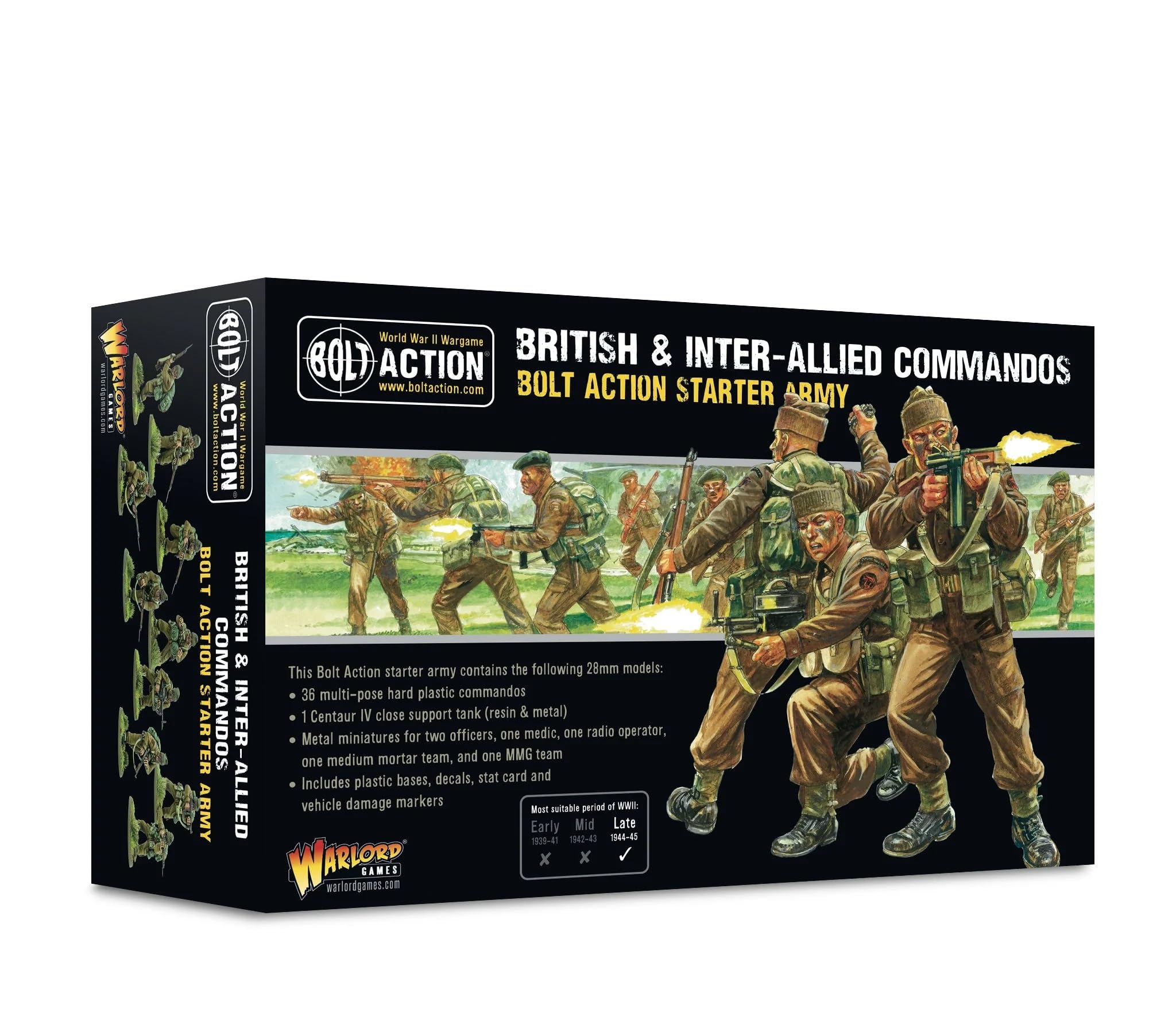 Warlord Bolt Action British & Inter-Allied Commandos Starter Army 1:56 Tabletop Miniatures - Plastic Paintable Miniature WWII Soldiers Set, Unpainted Table Top 28mm Military Minifigures for Adults