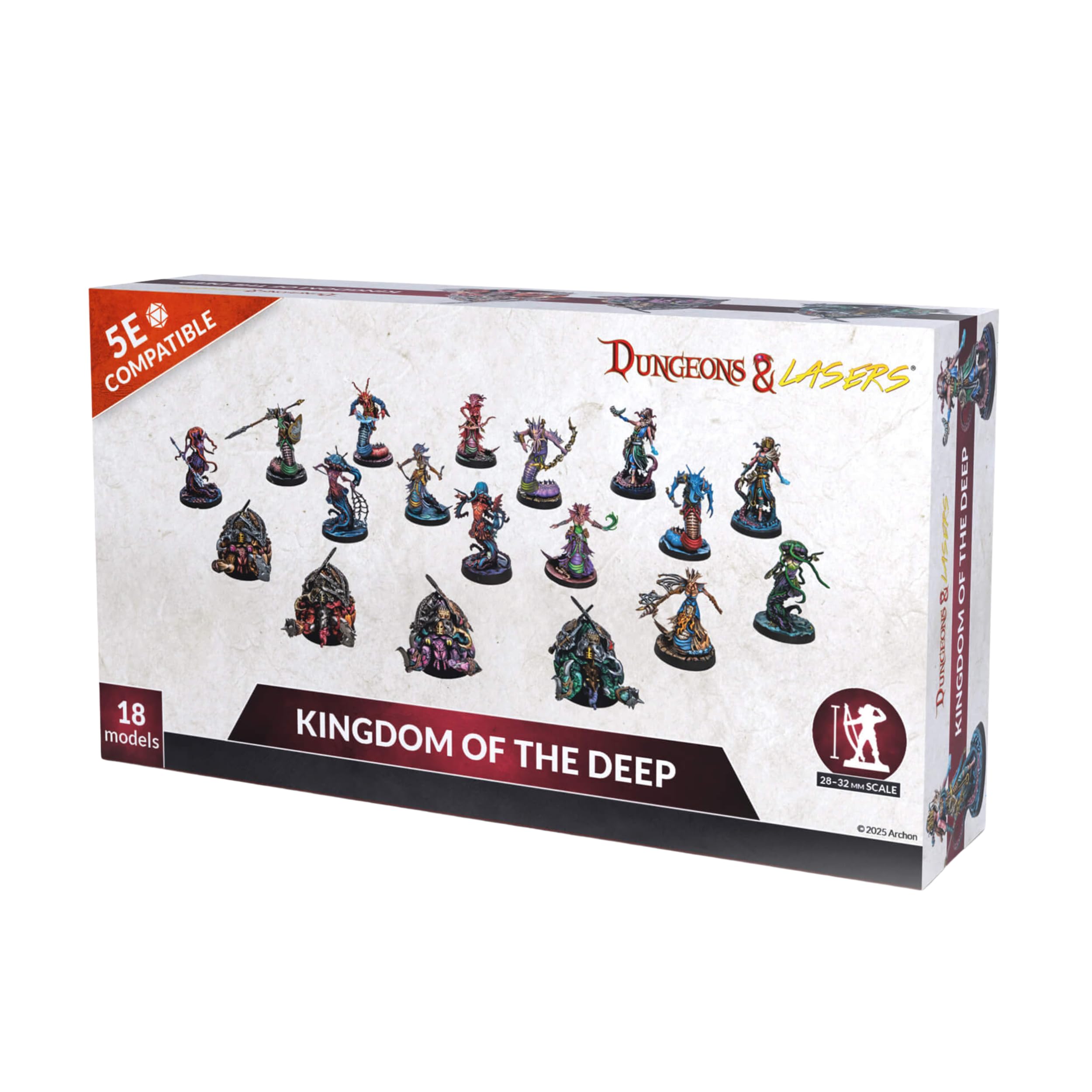 Dungeons & Lasers: Kingdom of The Deep DND Miniatures Set - 18 Models with Scenic Bases - 5E Compatible - Painting and Assembly Required - for 14 Years +