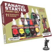 The Army Painter Warpaints Fanatic: Starter Set, 11 x 18 ml Acrylic Paints, incl. Metallics, Wash, Brush-On Primer, 1 Miniature & 1 Brush - Miniature paint set for D&D & Warhammer Figures
