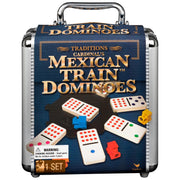 Spin Master Games, Mexican Train Dominoes Set in Aluminum Carry Case, Includes Colorful Trains for Fun-Filled Family Game Night, for Kids & Family, 2-8 Players, for Ages 8 & Up