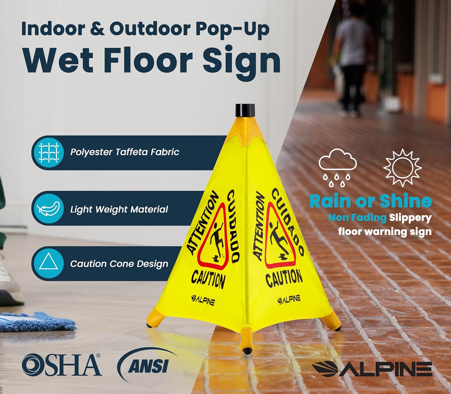 30 in. Yellow Multi-Lingual Pop-Up Wet Floor Sign 5-Pack