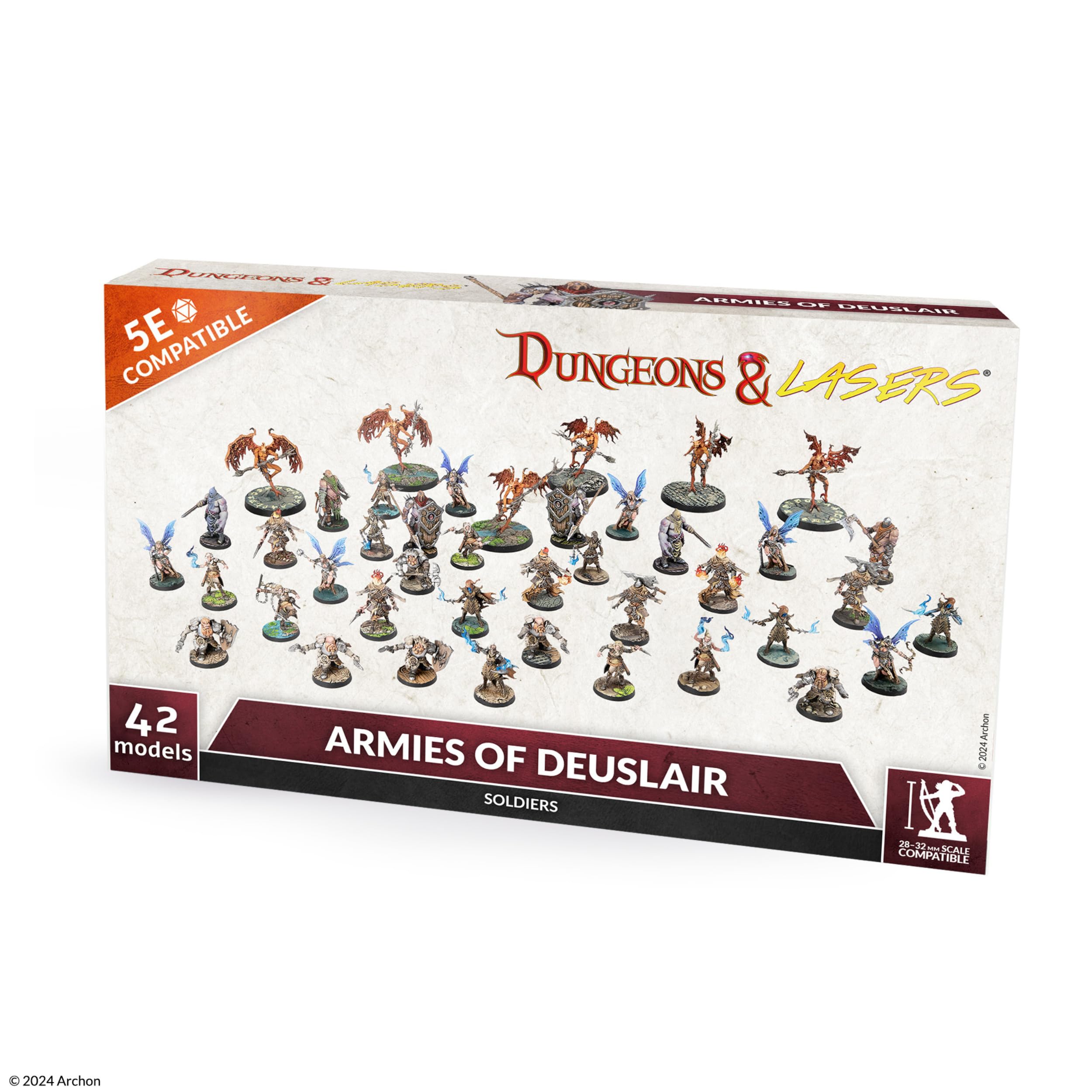Dungeons & Lasers: Armies of Deuslair Miniatures Set - 42 Models with Scenic Bases - 5E Compatible for use with DND and Tabletop RPG Games - Unpainted and Unassembled - for Ages 14 Years +