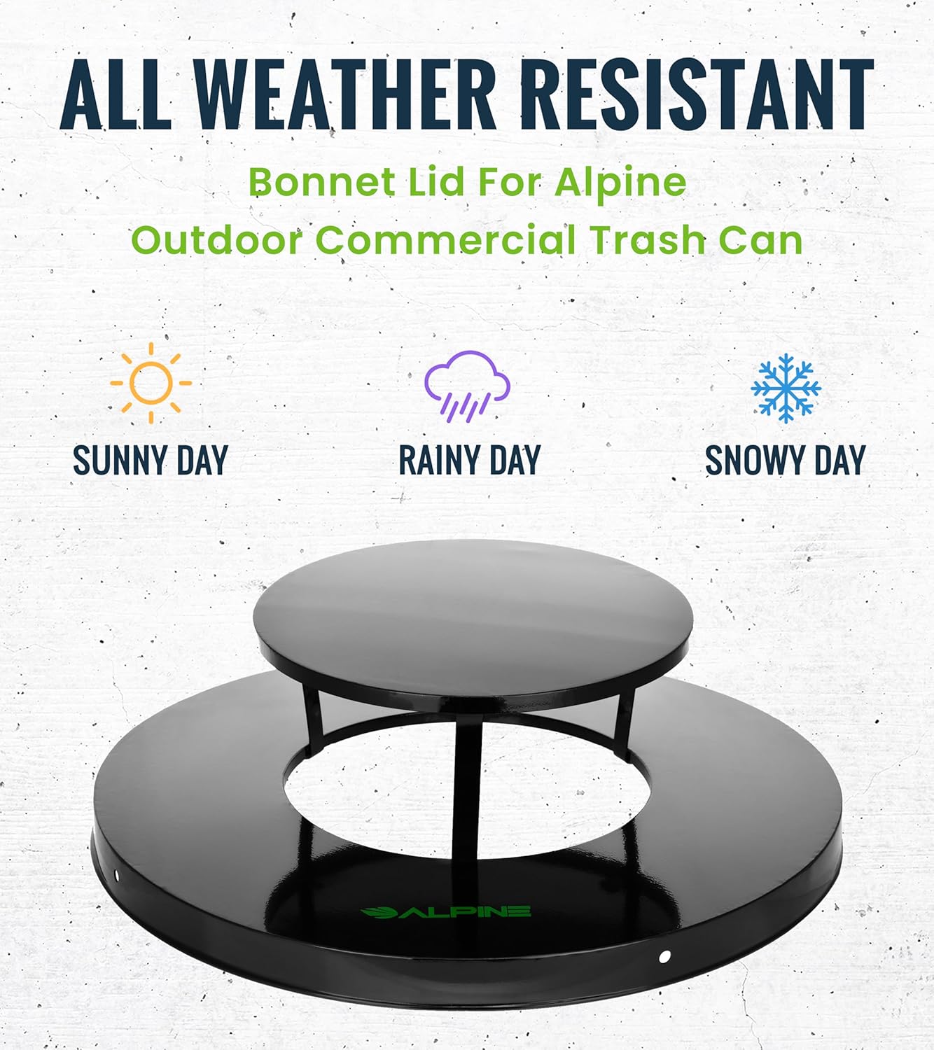 Alpine Industries Rain Bonnet Lid for Outdoor Metal Waste Receptacle - 38 Gallon Black