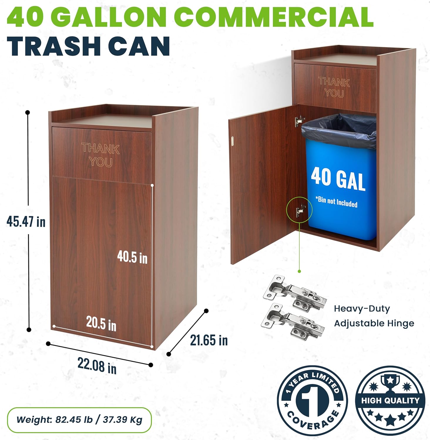 Mahogany 40 Gallon Wood Receptacle Enclosure with Drop Hole and Tray Shelf