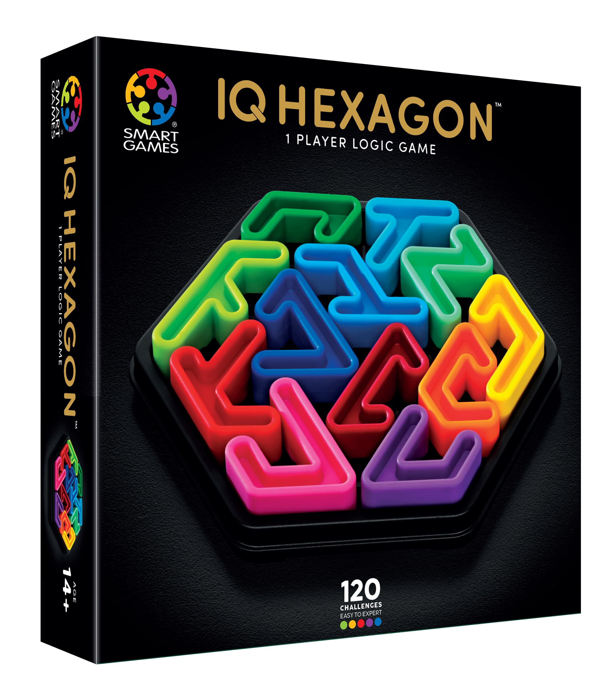 SmartGames IQ Deluxe: Hexagon - A New IQ Series from for Ages 14 to Adult, Featuring a Larger, Deluxe Travel Case and 120 Challenges.