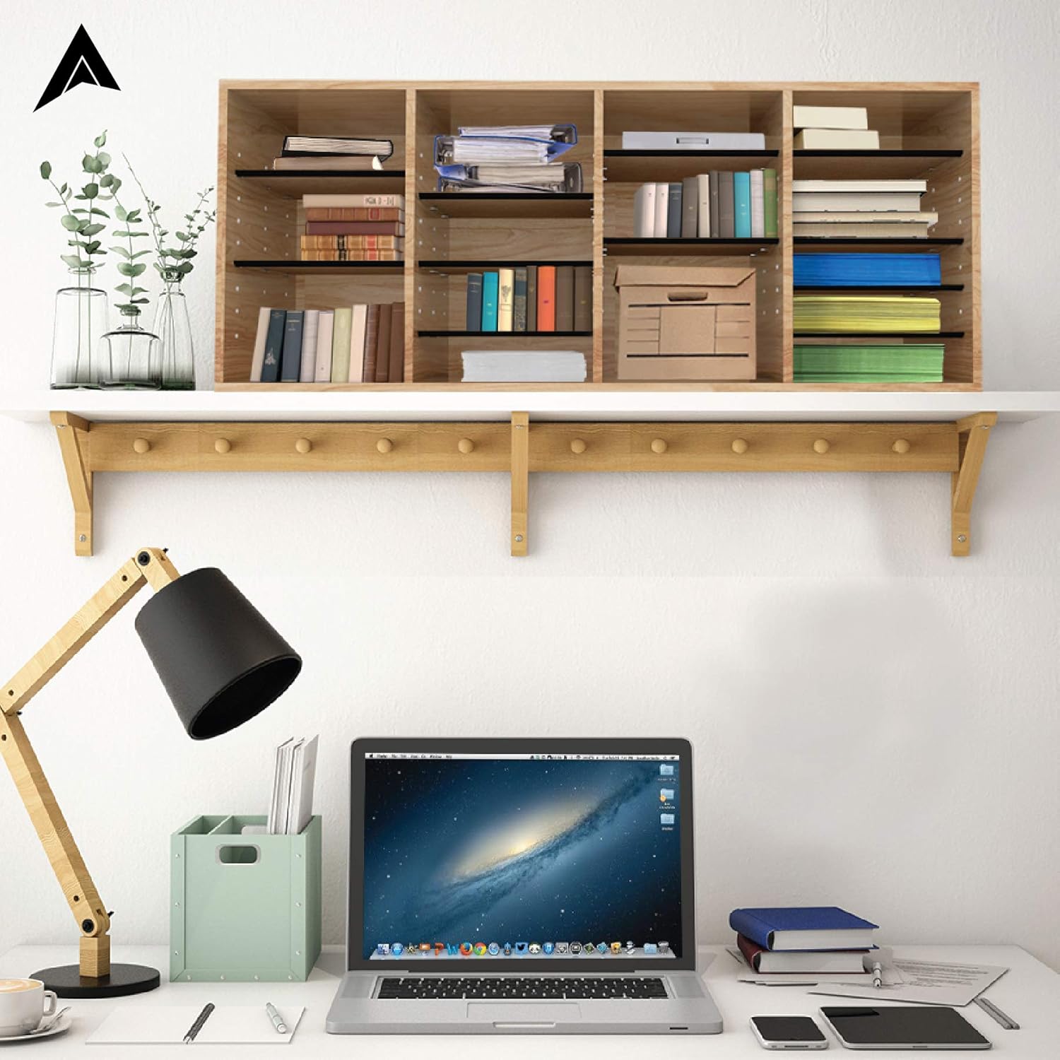 24-Compartment Wood Adjustable Paper Sorter Literature File Organizer, Medium Oak