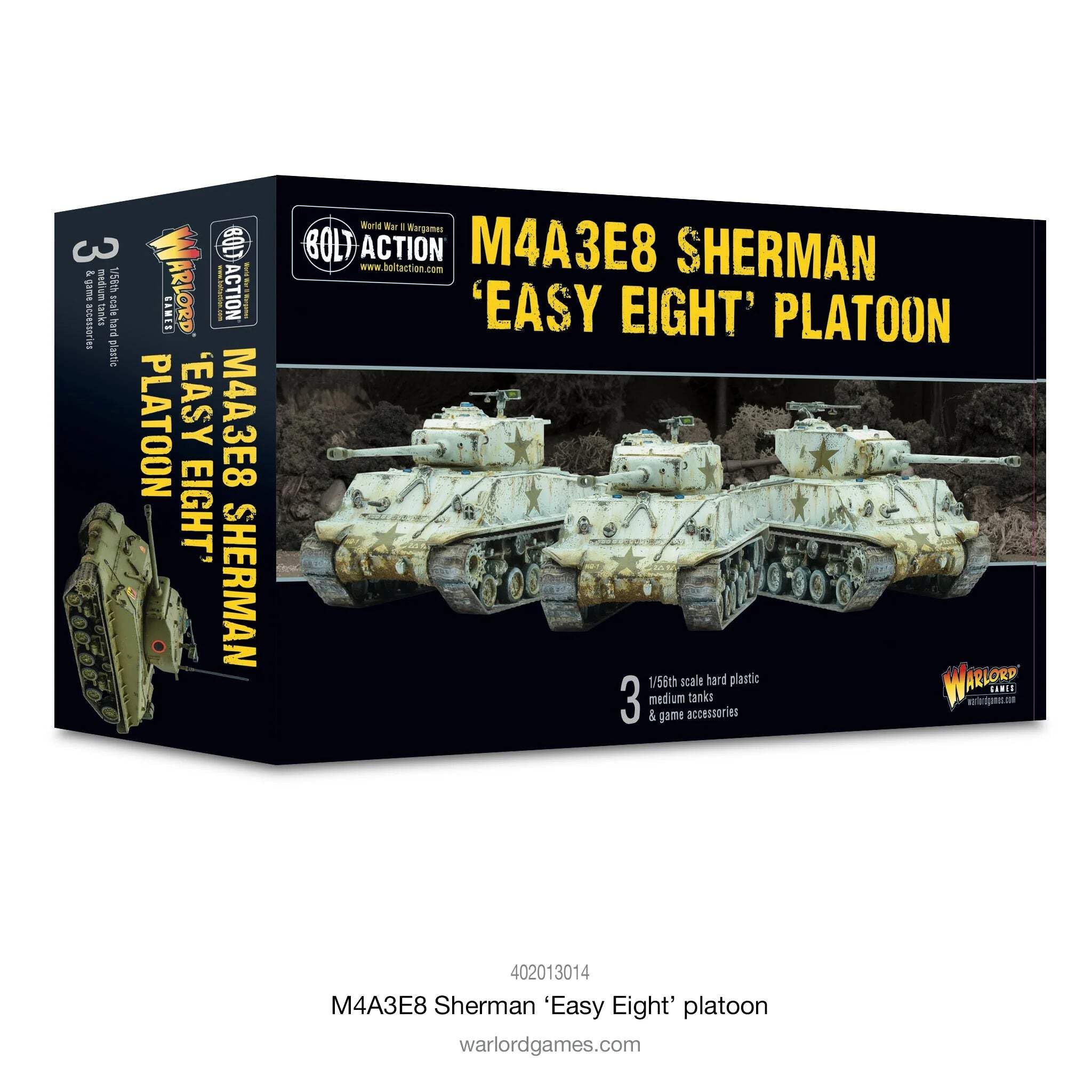 Warlord Games Bolt Action WWII M4A3E8 Sherman Easy Eight Platoon Tank 1:56 Military Table Top Wargaming Plastic Model Kit 402013014