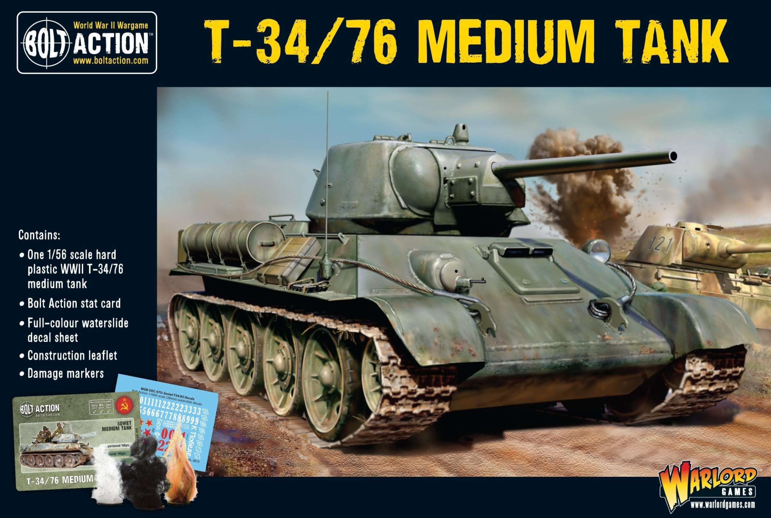 Warlord Bolt Action T34/76 Medium Tank 1:56 Tabletop Miniatures - Plastic Paintable Miniature WWII Soldiers Set, Unpainted Table Top 28mm Military Minifigures for Adults - Gaming Figurines Pack