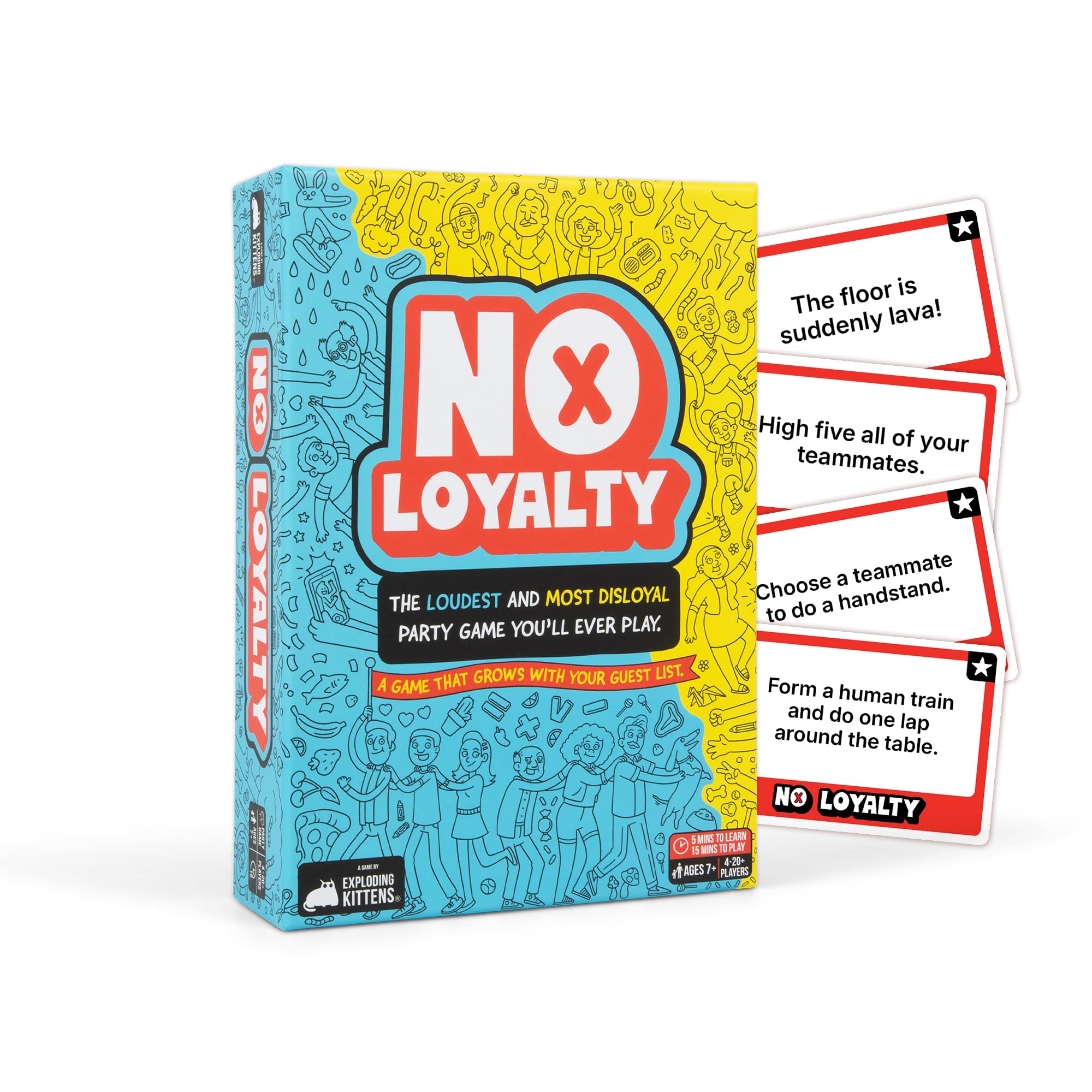 Exploding Kittens No Loyalty – Win Challenges, Switch Teams, Repeat – Chaotic Party Game for Large Groups, and Holidays – 4–20 Players Ages 7+