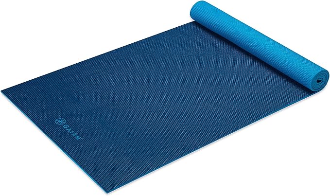 Gaiam Solid Color Yoga Mat, Non Slip Exercise & Fitness Mat for All Types of Yoga, Pilates & Floor Exercises - Navy/Blue