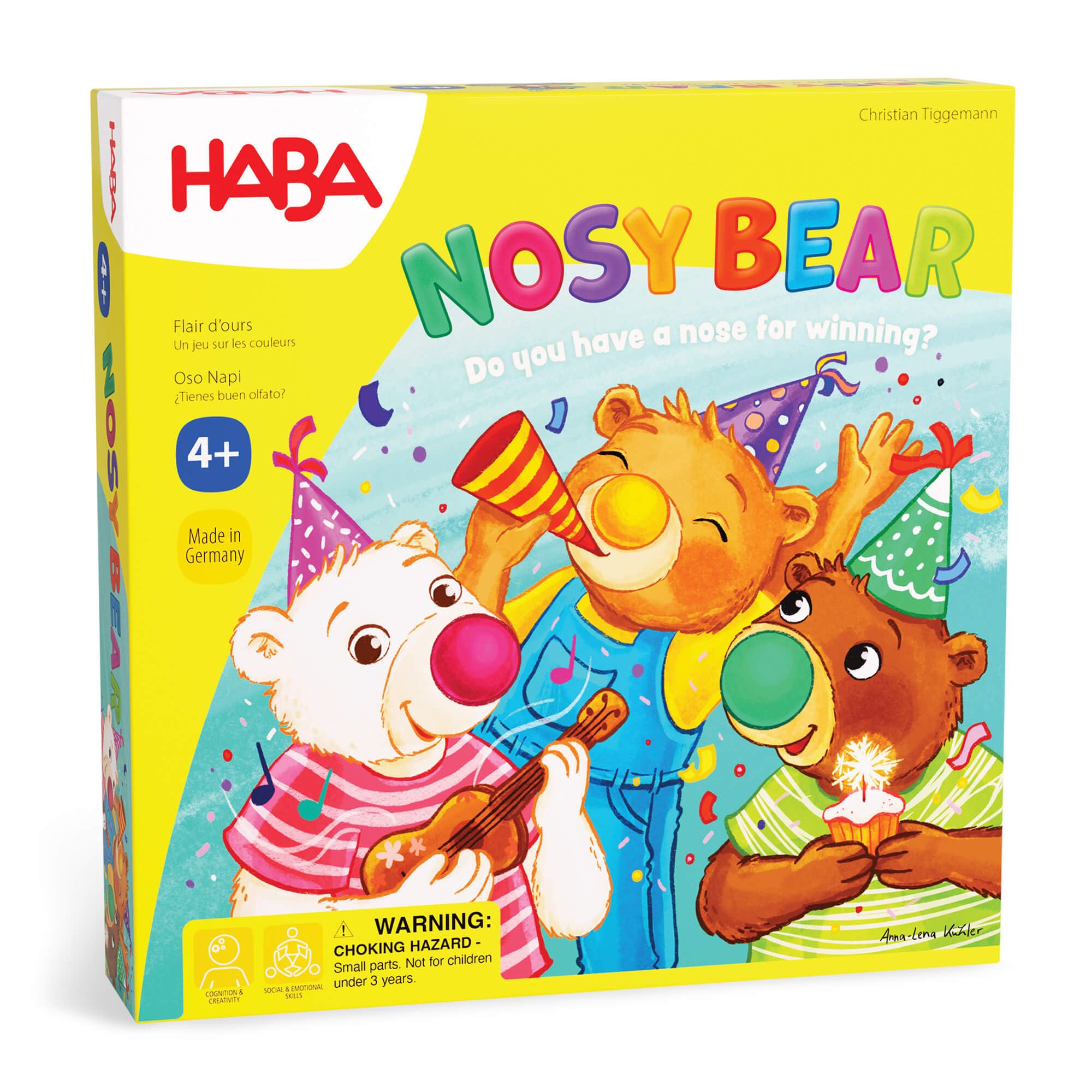HABA Nosy Bear Board Game, Creative Family Games & Learning Toys for 2-4 Players Ages 4+ with Durable Wooden Components