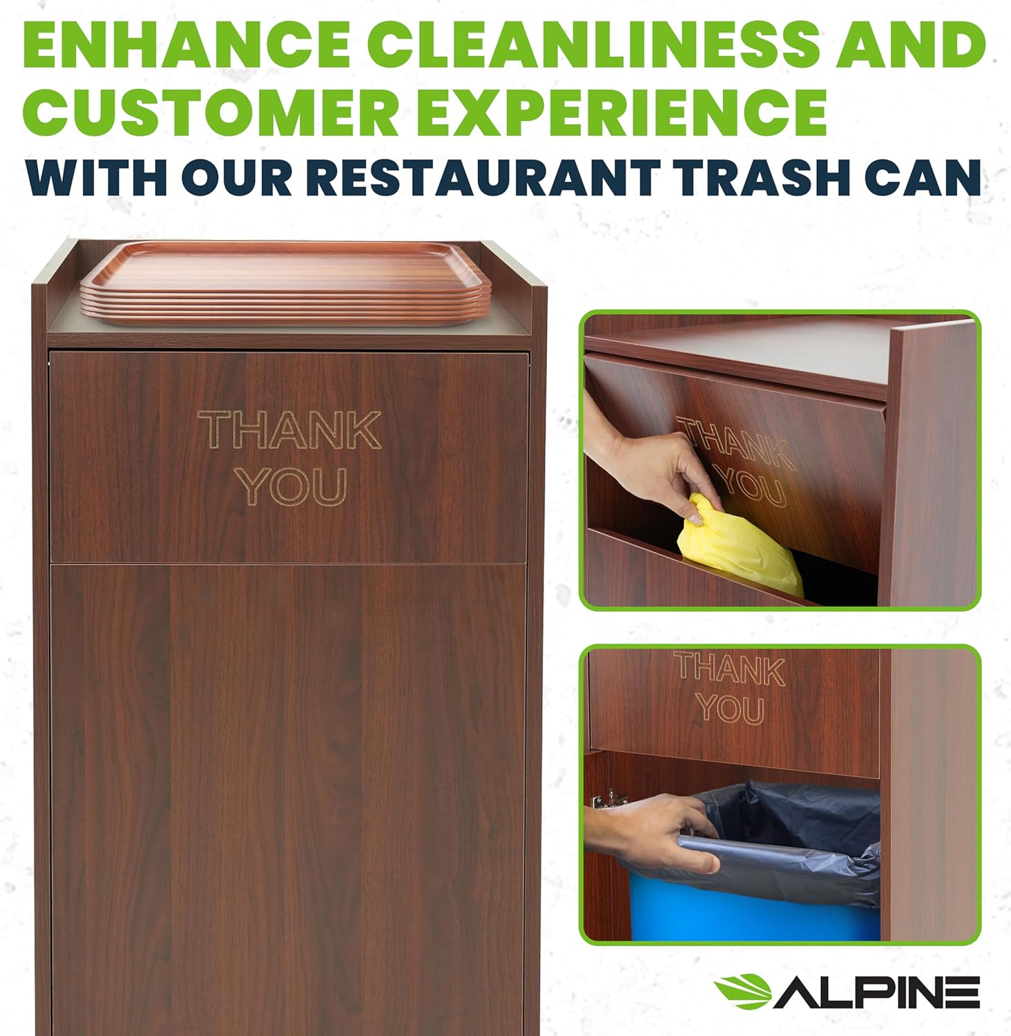 Mahogany 40 Gallon Wood Receptacle Enclosure with Drop Hole and Tray Shelf