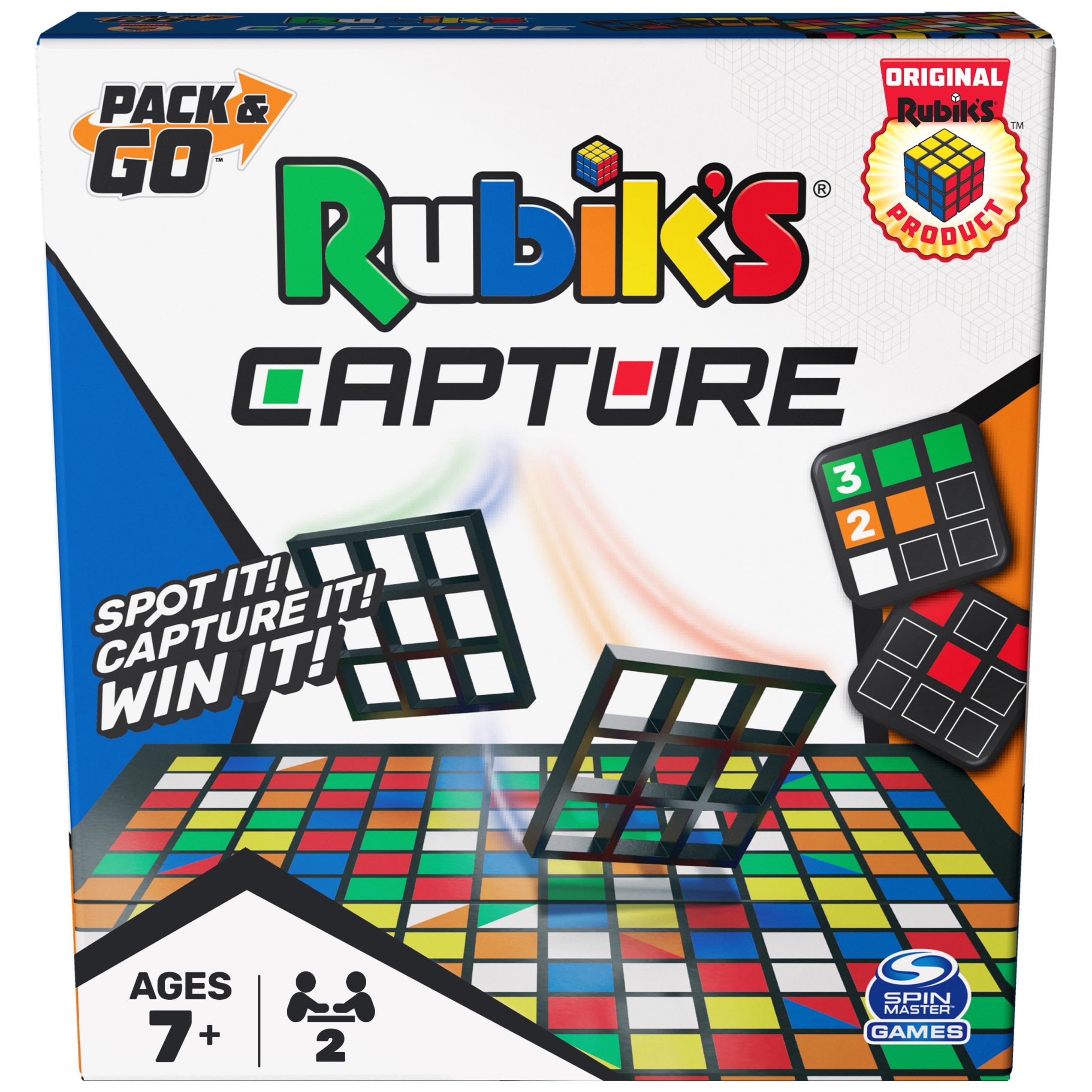 Rubik’s Cube, Capture, Pack & Go Fast-Paced Problem-Solving Strategy Game, Travel-Sized Puzzle Fidget Toy, 2 Players, for Adults & Kids Ages 8 & Up