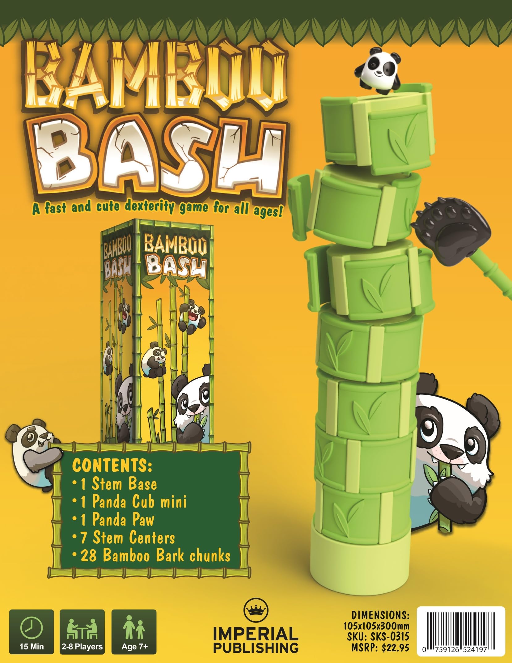 Imperial Publishing Bamboo Bash 2-8 Player Panda Dexterity Game Ages 7+