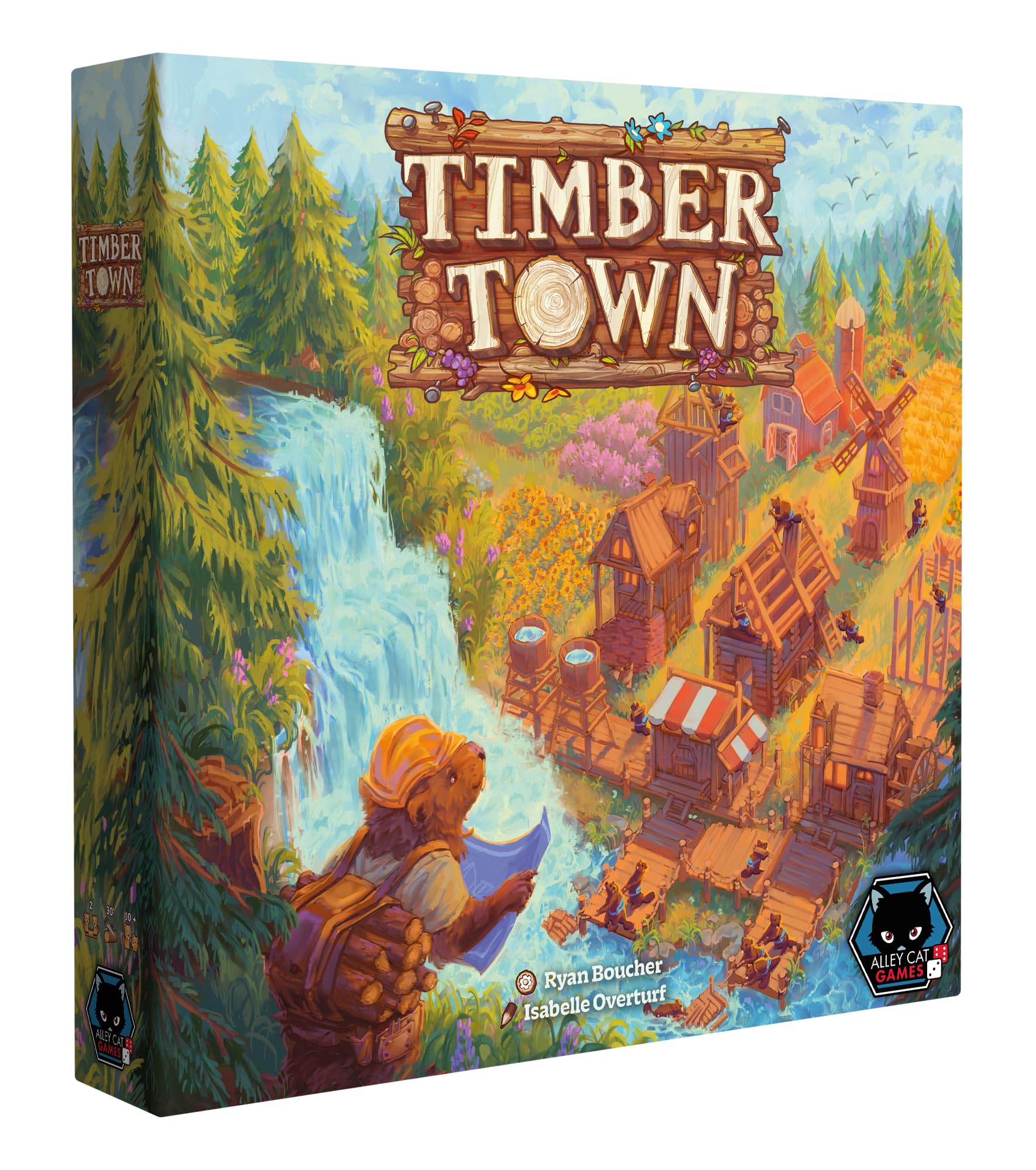 Timber Town Board Game by Alley Cat Games | Ages 10+ | 2 Player River Drafting Strategy Game | Tile Placement, Variable Objectives & Beaver-Themed City Building