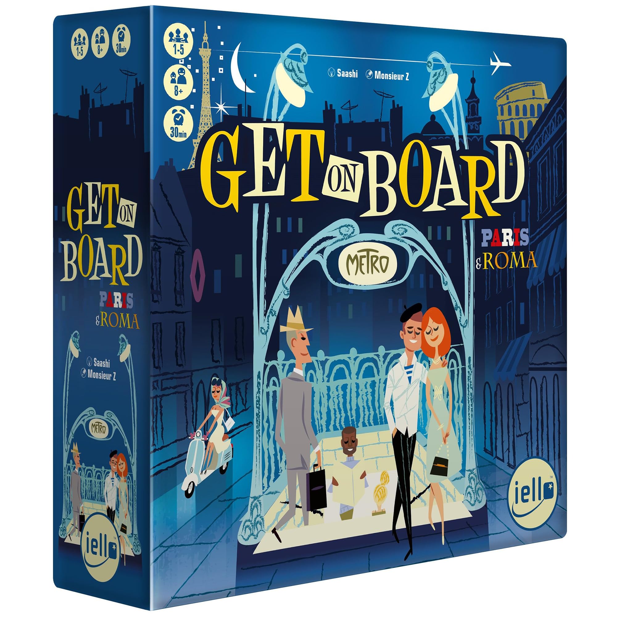 IELLO: Get On Board: Paris & Rome - A Clever Flip & Write Board Game, Create The Best Metro Line in Two Cities, Ages 8+, 1-5 Players, 30 Mins