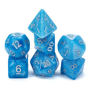 Gate Keeper Games and Dice: Mercurial Dice: Pluto - 7pc Set, Brilliant Blue, Holographic Opaque Glitter Swirl, 7 Resin Dice for Role Playing Games