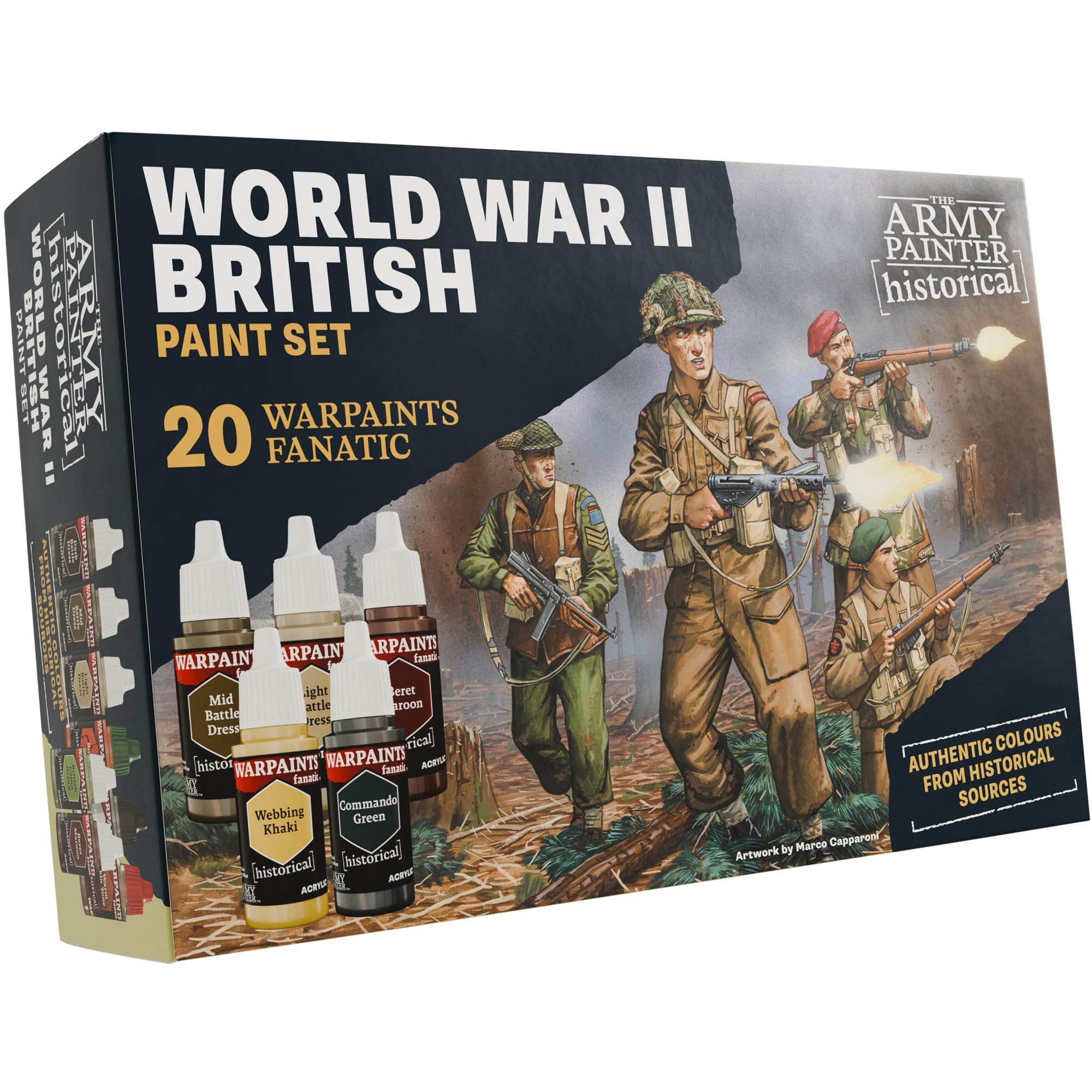 The Army Painter Historical: WWII British Paint Set, 20 x 18 ml Warpaints Fanatic: 14 Acrylic, 4 Washes, 1 Effect & 1 Metallic, Miniature Paint for British Armed Forces
