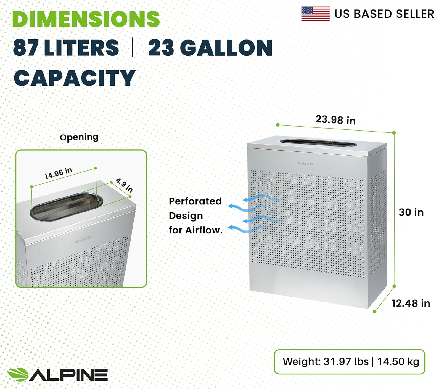 23 Gallon Stainless Steel Square Perforated Decorative Waste Receptacle