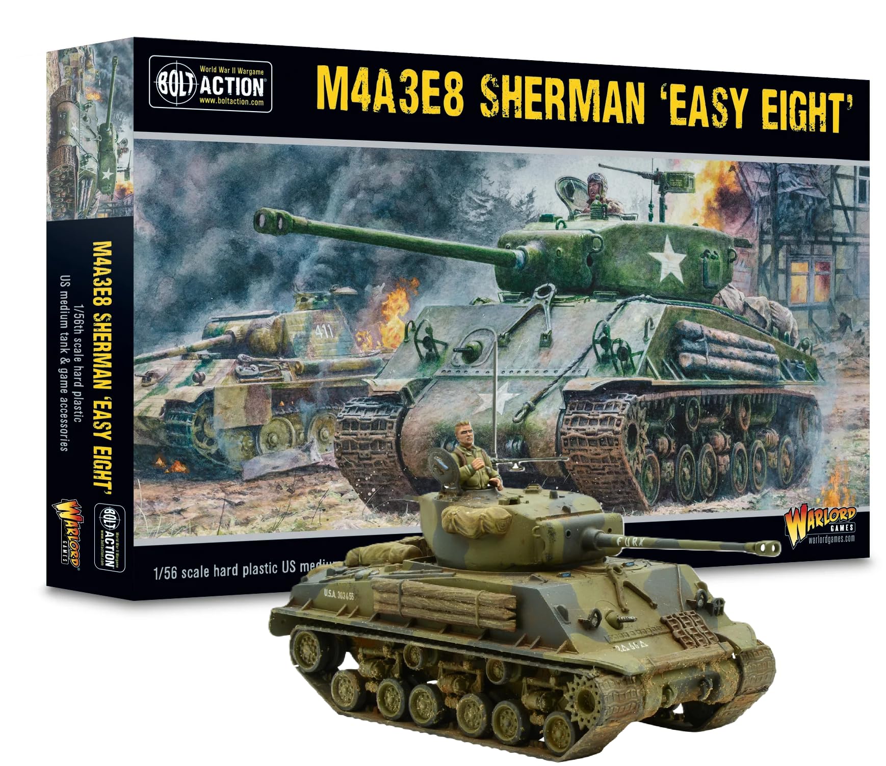 Warlord Games M4A3E8 Sherman Easy Eight - 1:56 / 28mm Plastic Scale Model Tank for Bolt Action Highly Detailed World War 2 Miniatures for Table-top Wargaming
