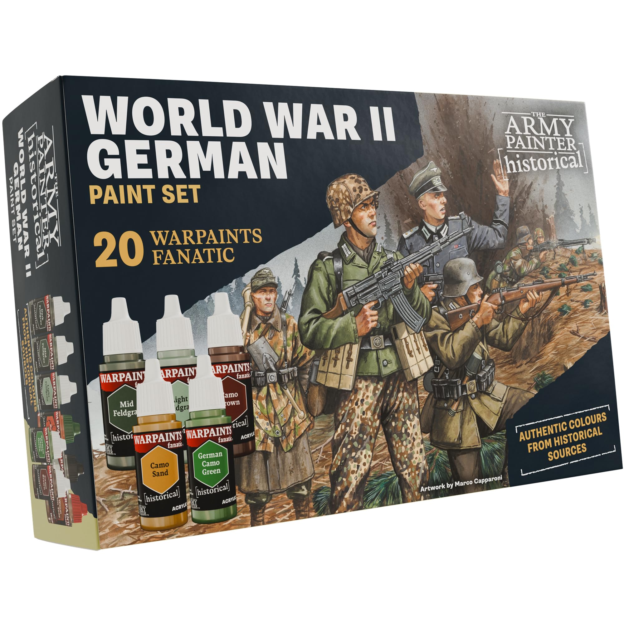 The Army Painter Historical: WWII German Paint Set, 20 x 18 ml Warpaints Fanatic: 14 acrylic, 4 Washes, 1 Effect & 1 Metallic, Miniature Paint to recreate the Blitzkrieg